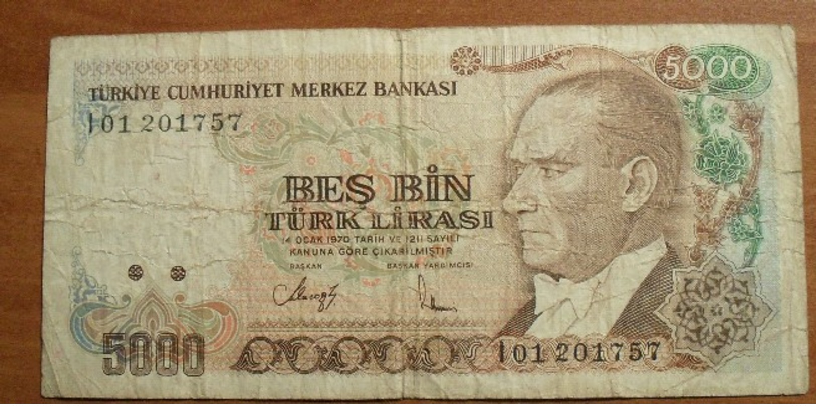 1970 - Turquie - Turkey - 5000 LIRASI, 14 OCAK 1970, I01 201757 - Turquie