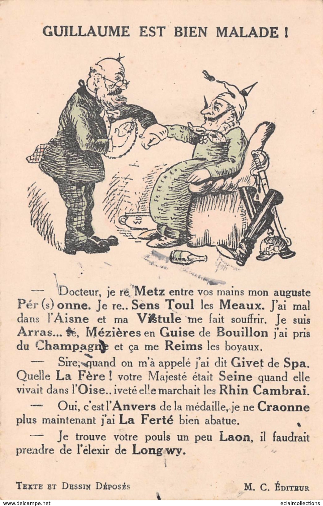 Thème: Illustrateur   1914  Satyrique - Politique:  Guillaume II Est Bien Malade. - (voir Scan) - Satirisch