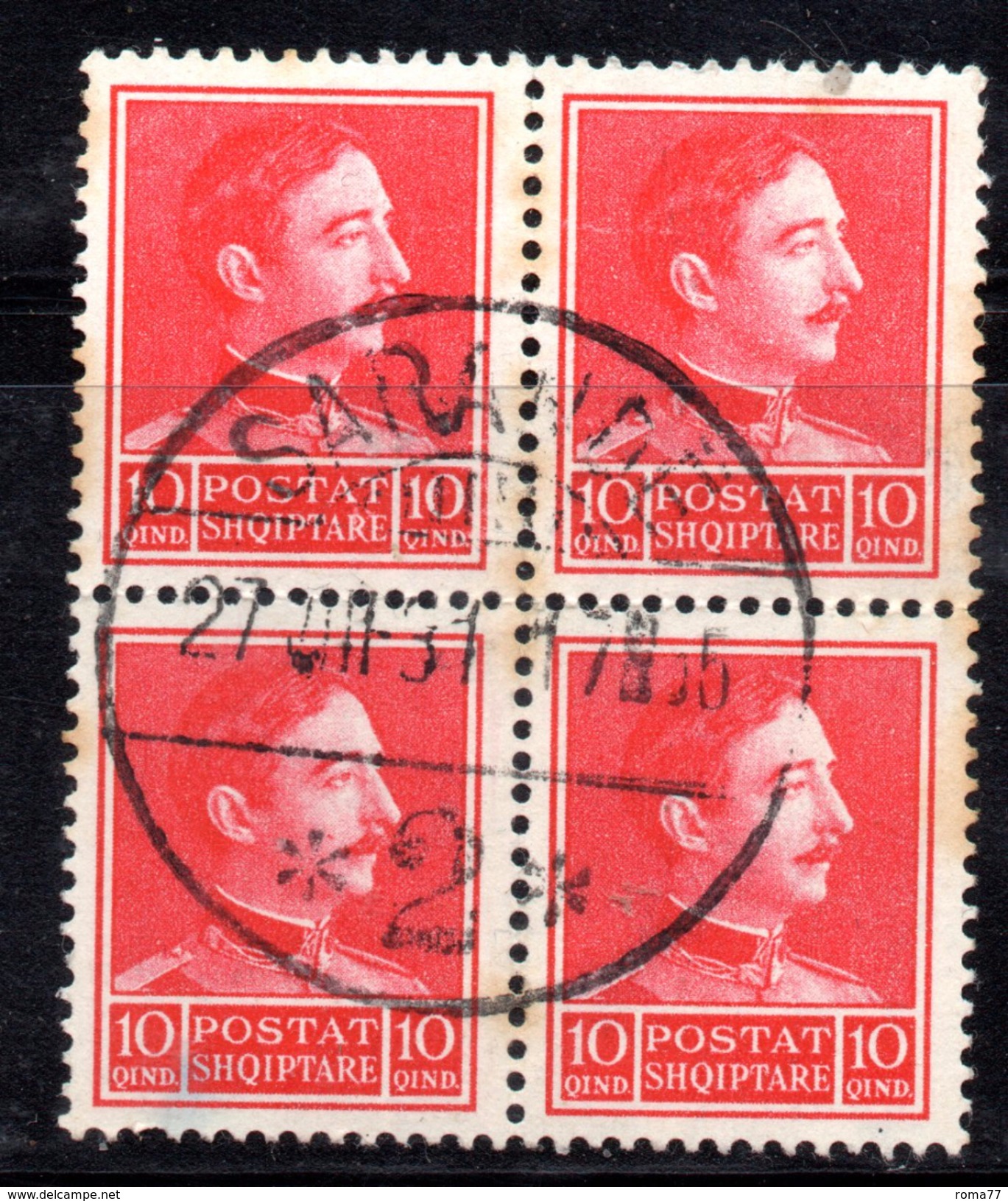 Y381 - ALBANIA 1930 , 10 Q. N. 224 : Quartina Usata Annullo SARANDE - Albanie