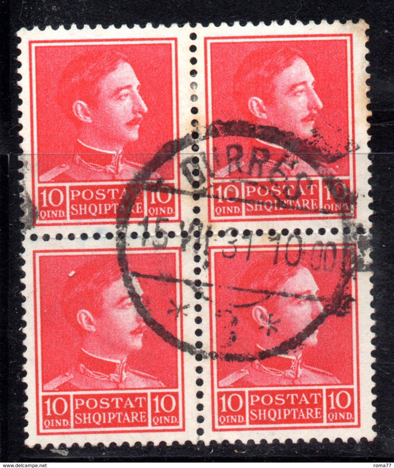 Y423 - ALBANIA 1930 , 10 Q. N. 224 : Quartina Usata DURRES 15.6.1931 - Albania