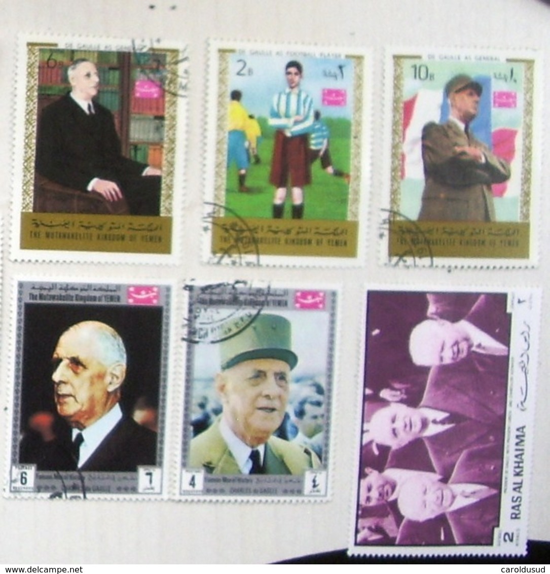 Lot De 18 X Timbres Obliteres Charles De Gaulle Degaulle Au Yemen Fujeira Ras Al Khaima  Sharjah - Collections