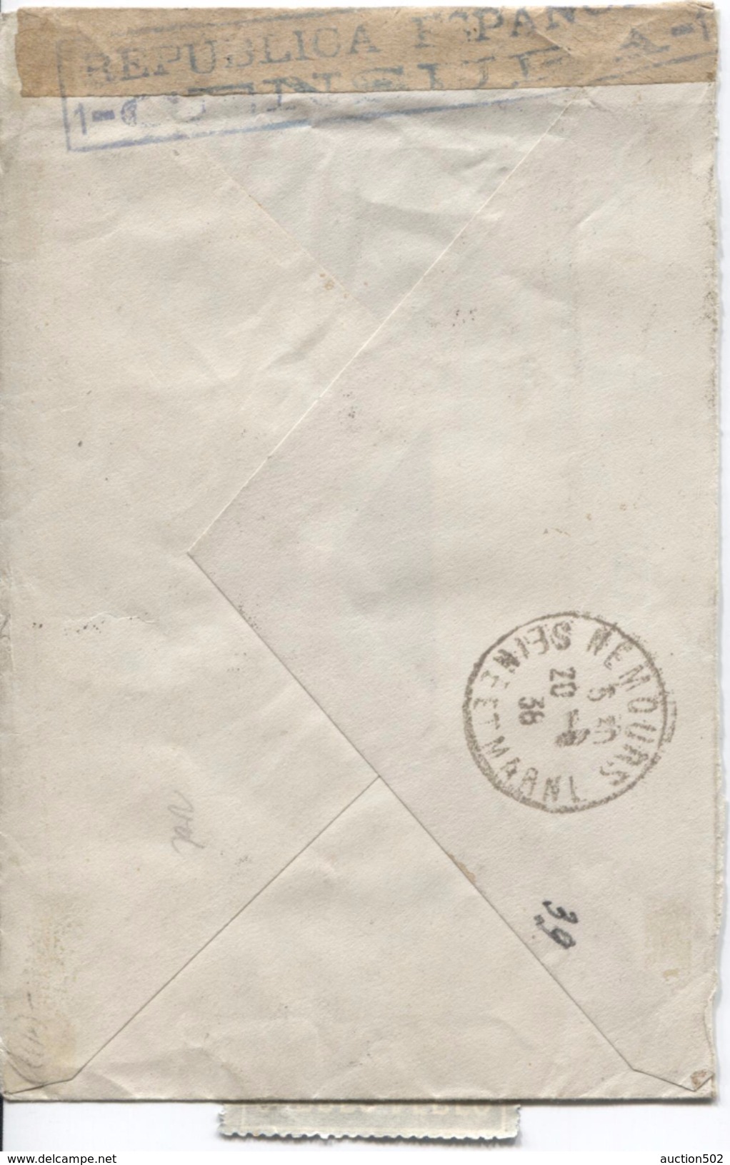 Spain Registered Air Mail Cover 1938 Republican Censor To France Nemours Arrival Canc.PR3944 - Lettres & Documents