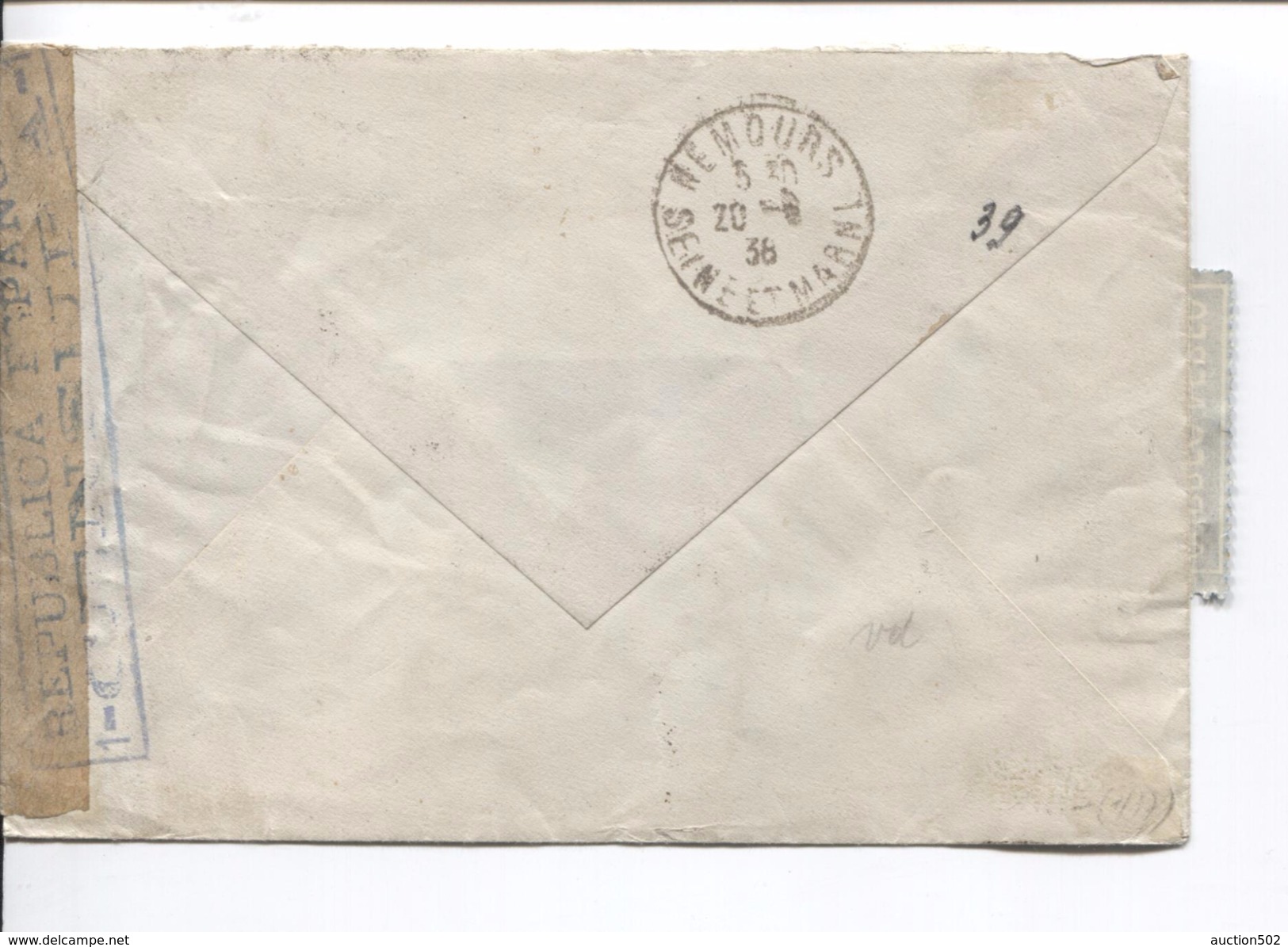 Spain Registered Air Mail Cover 1938 Republican Censor To France Nemours Arrival Canc.PR3944 - Lettres & Documents