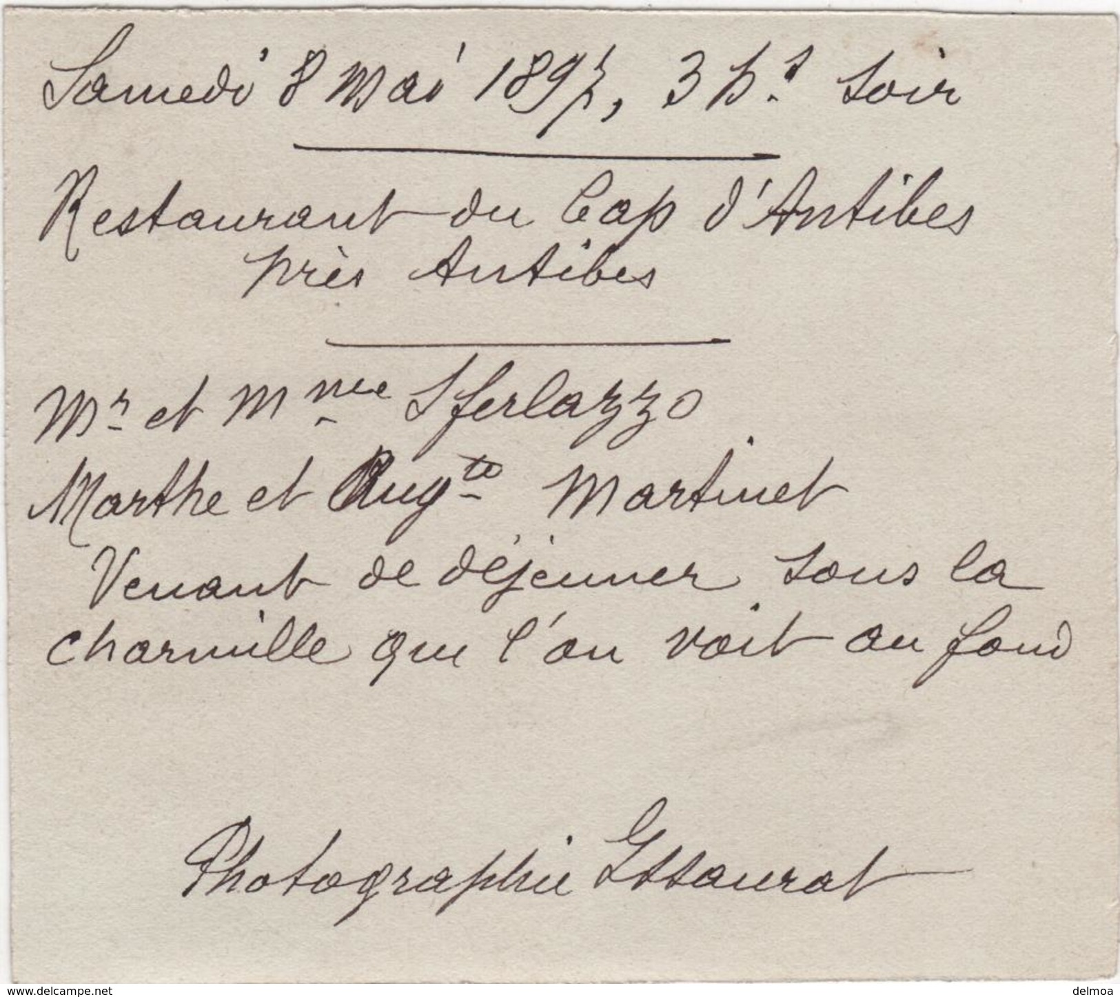 Photo Originale XIXème Martinet Sferlazzo Restaurant Cap D'Antibes Par Issaurat - Antiche (ante 1900)