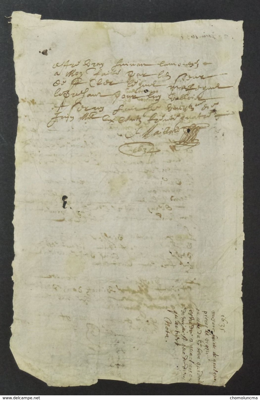 VIEUX PAPIER Du 20 Juin 1634 " Arpentage De Qq Piéces De Vigne " MANUSCRIPT - Travaux Publics