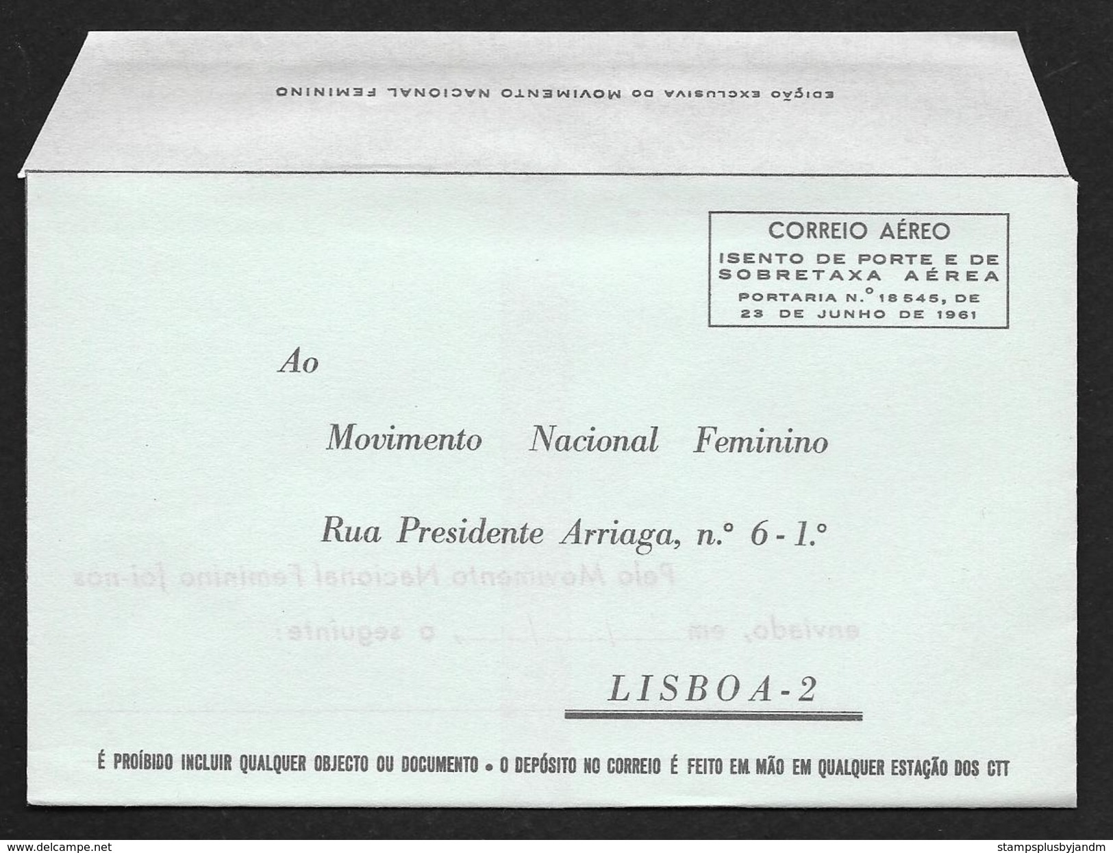 PORTUGAL Aerogramme Free Military Armed Forces Unused C1960s STK#X21107 - Postal Stationery