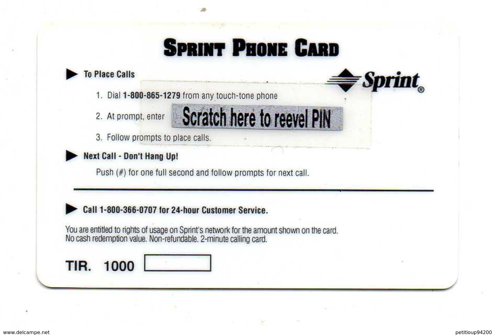 CARTE  PREPAYEE  ETATS-UNIS  SPRINT $10  Claude François - Sprint