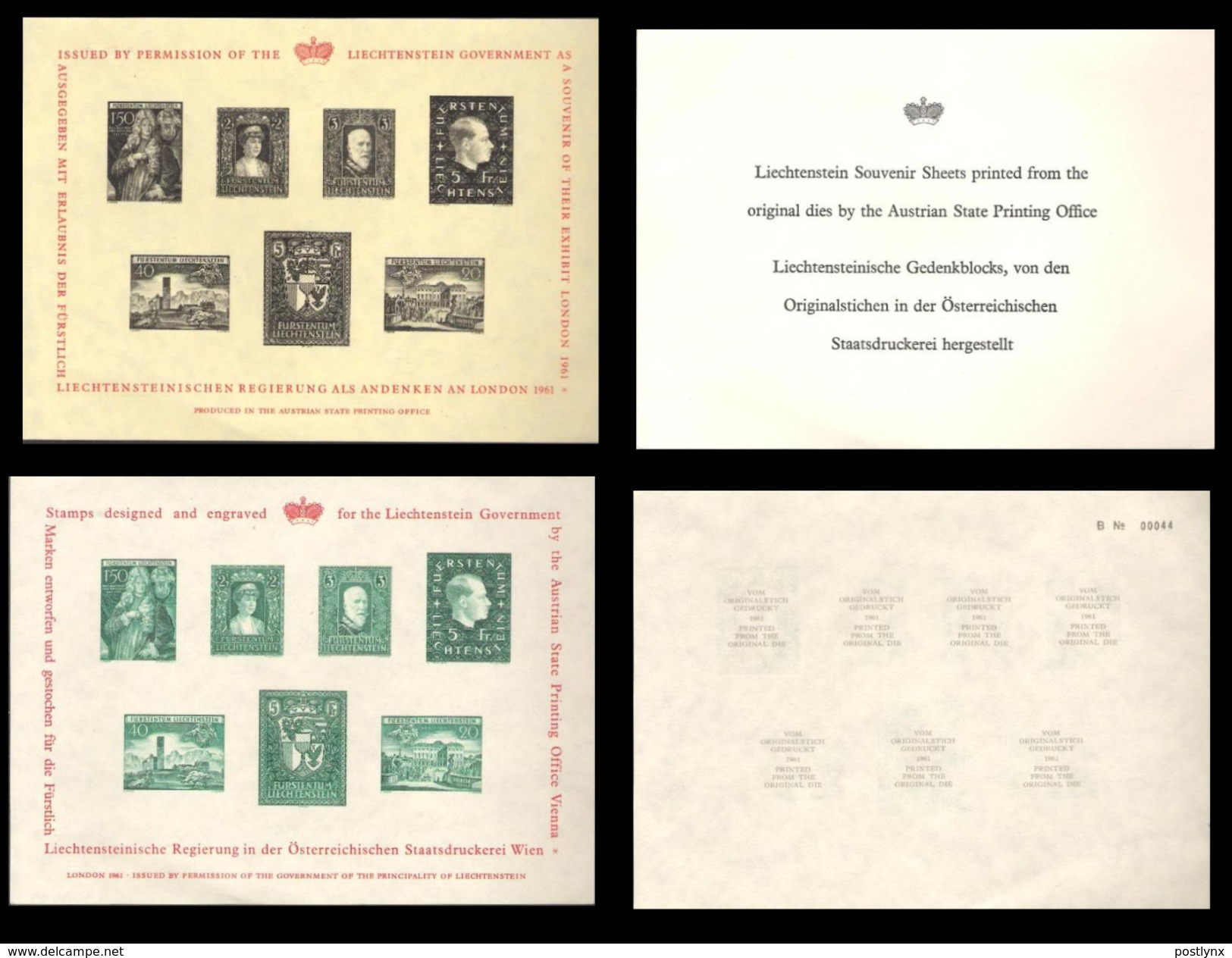 GREAT BRITAIN 1961 London Stamp Exb. Liechtenstein IMPERF.SHEETLETS.2 GB - Abarten