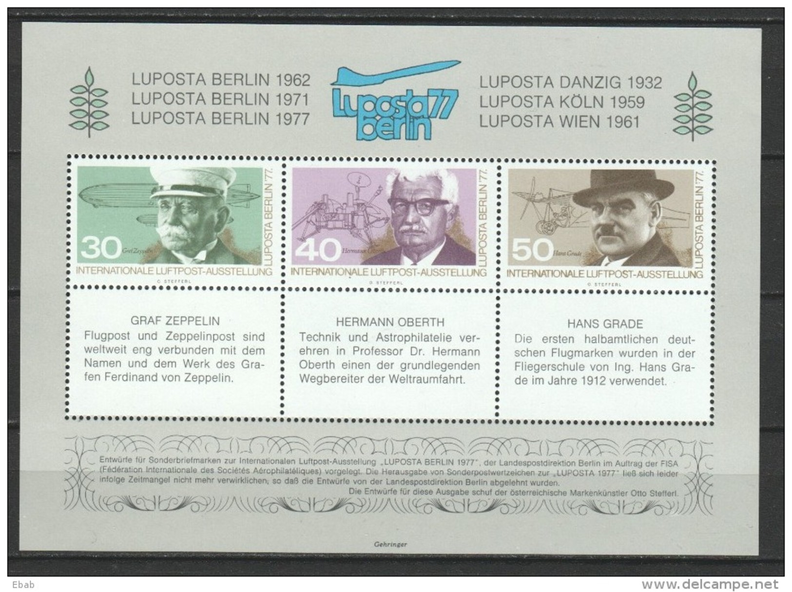 Germany 1977 - LUPOSTA Berlin Michel 77/3-6 MNH - Zeppelins