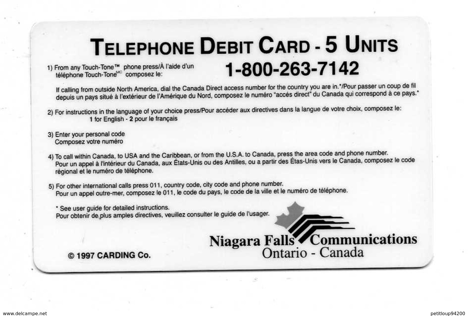 CARTE PREPAYEE CANADA  NIAGARA FALLS COMUNICATION  *5 Units  The Flintstones  Les Pierreafeu - Canada