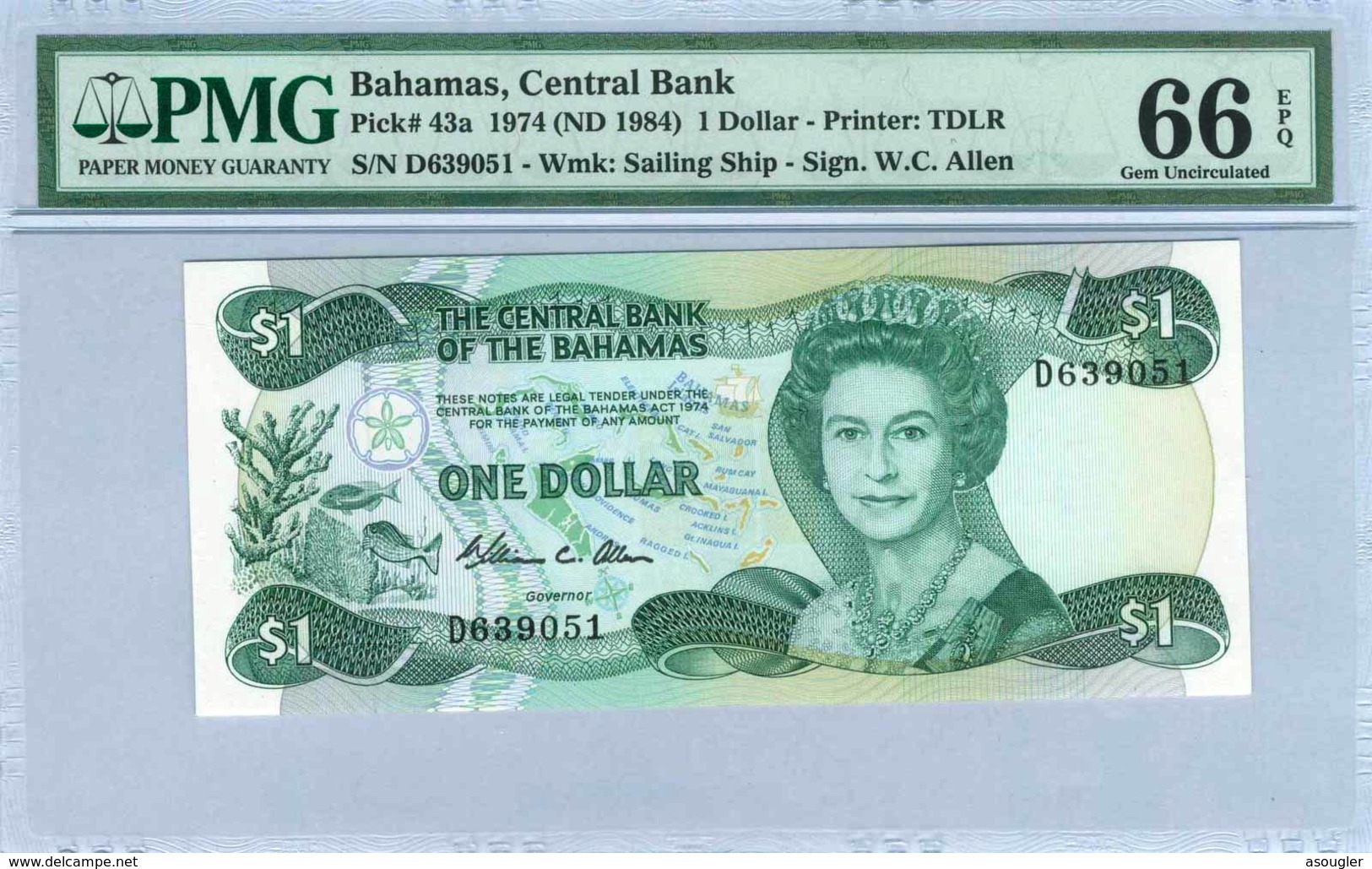 BAHAMAS 1  DOLLAR  1974 (ND 1984)PMG 66 EPQ - Bahamas