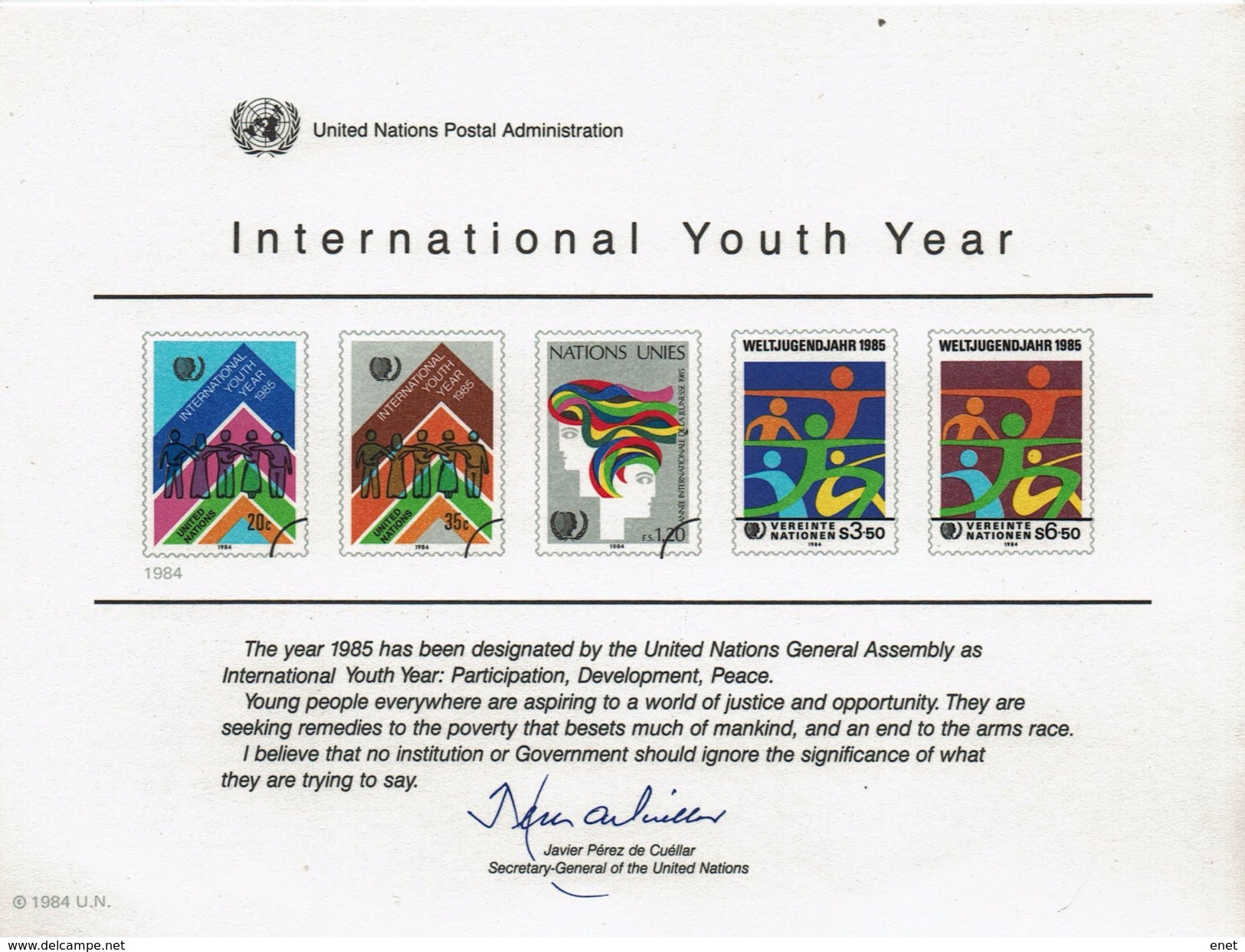 UNO VN ONU 1984 - Souvenir Erinnerungskarte Commemorative Card - International Youth Year - Other & Unclassified