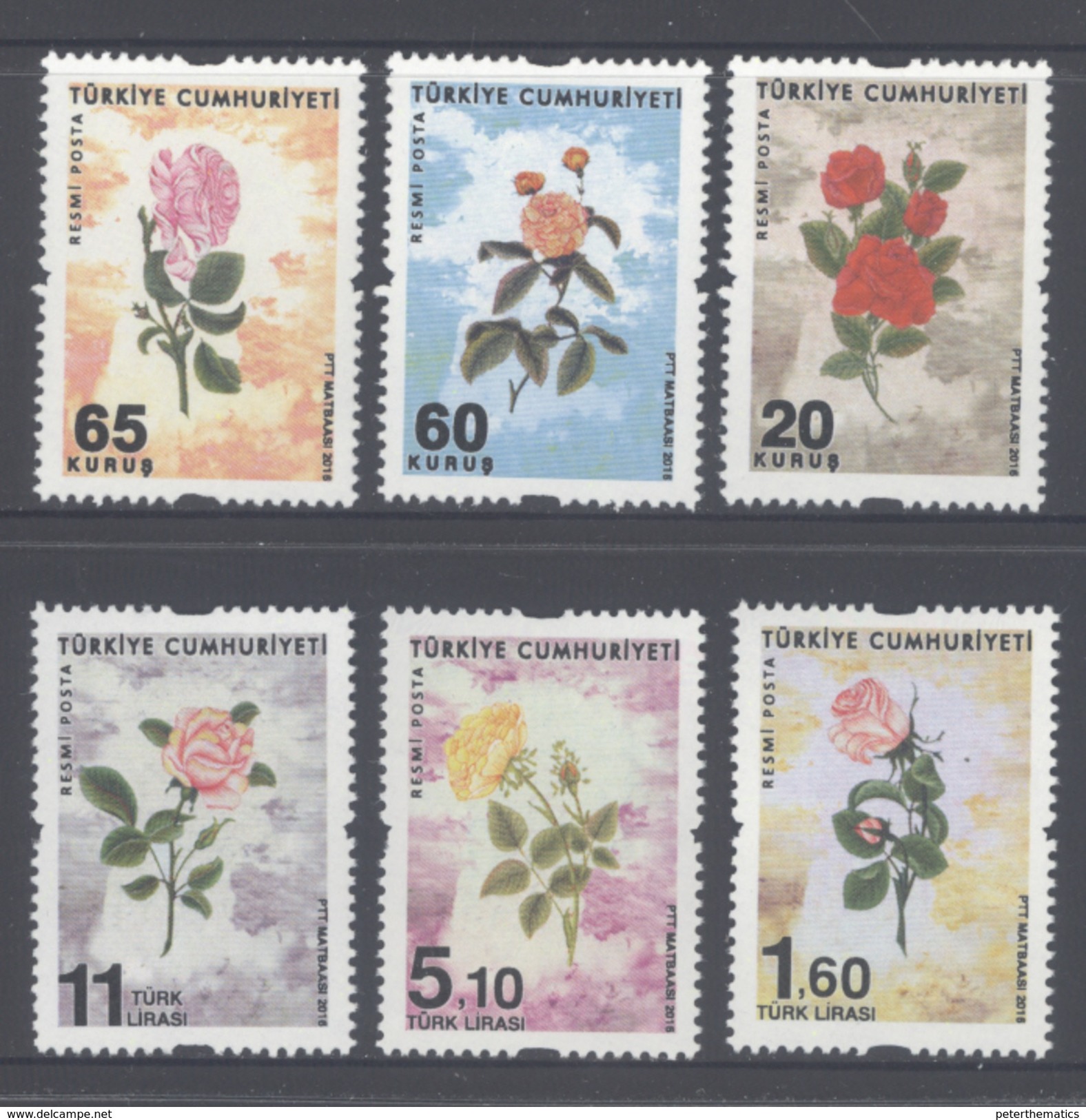 TURKEY, 2016, MNH, OFFICIALS, FLOWERS, ROSES, 6v - Rosen