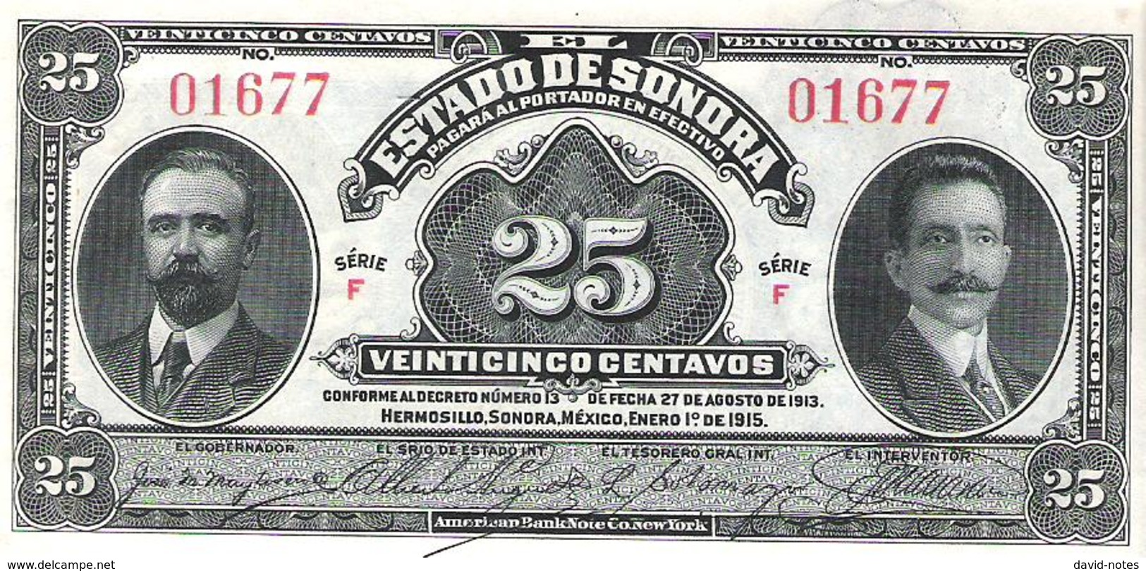 Mexico - Pick S1069 - 25 Centavos 1915 - AUnc - ESTADO DE SONORA - Messico