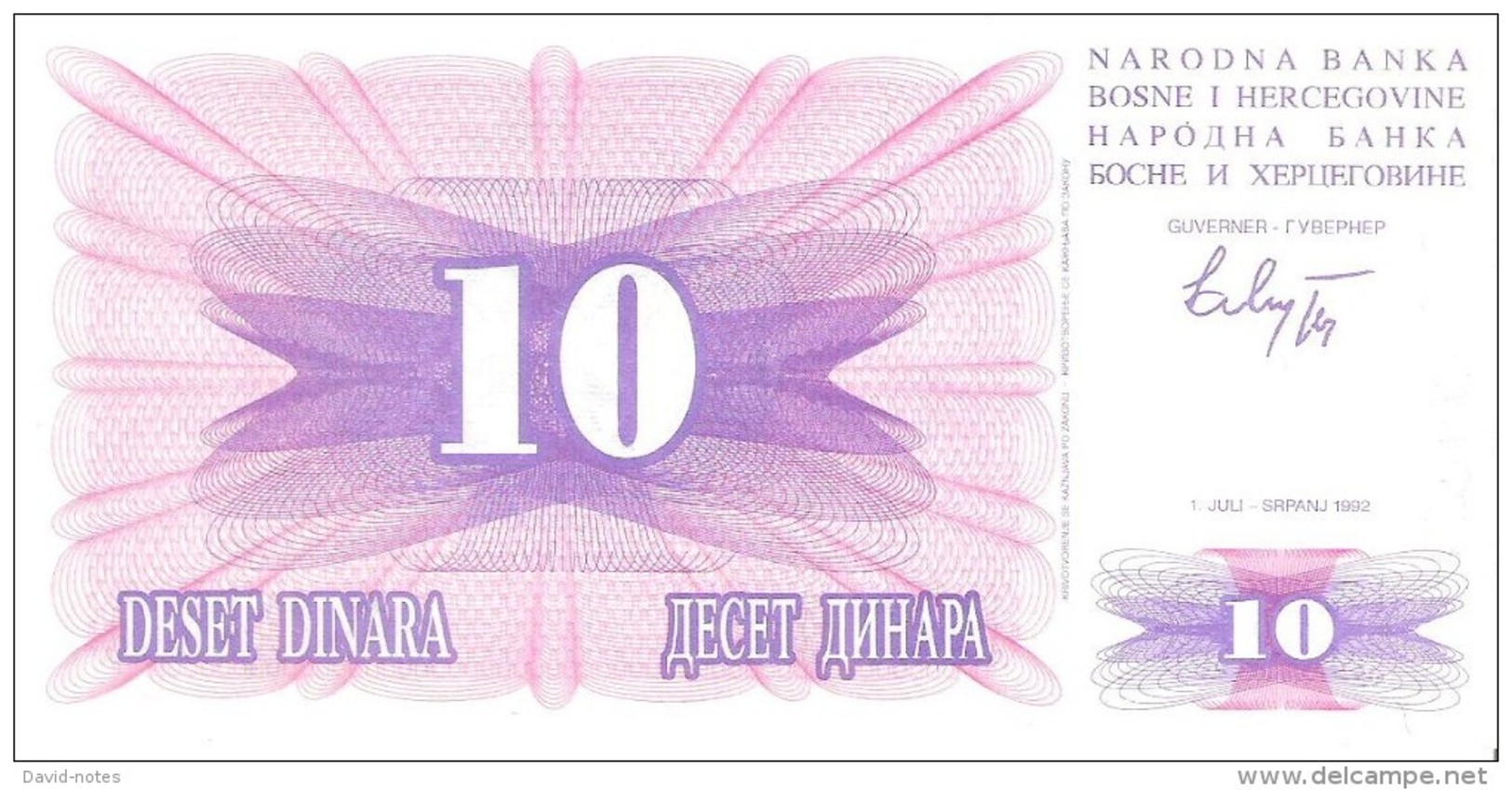 Bosnia And Herzegovina - Pick 10 - 10 Dinara 1992 - Unc - Bosnia And Herzegovina