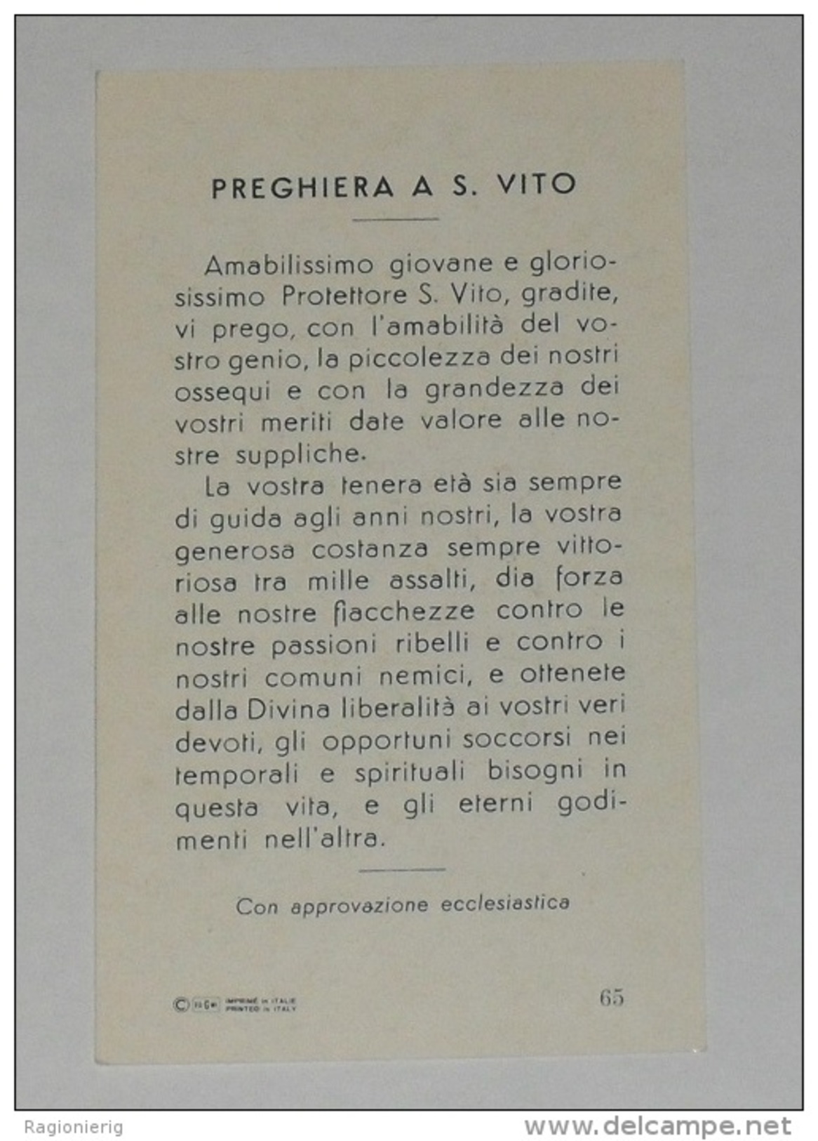 SANTINO - Holy Card - Image Pieuse - San Vito Martire - Images Religieuses