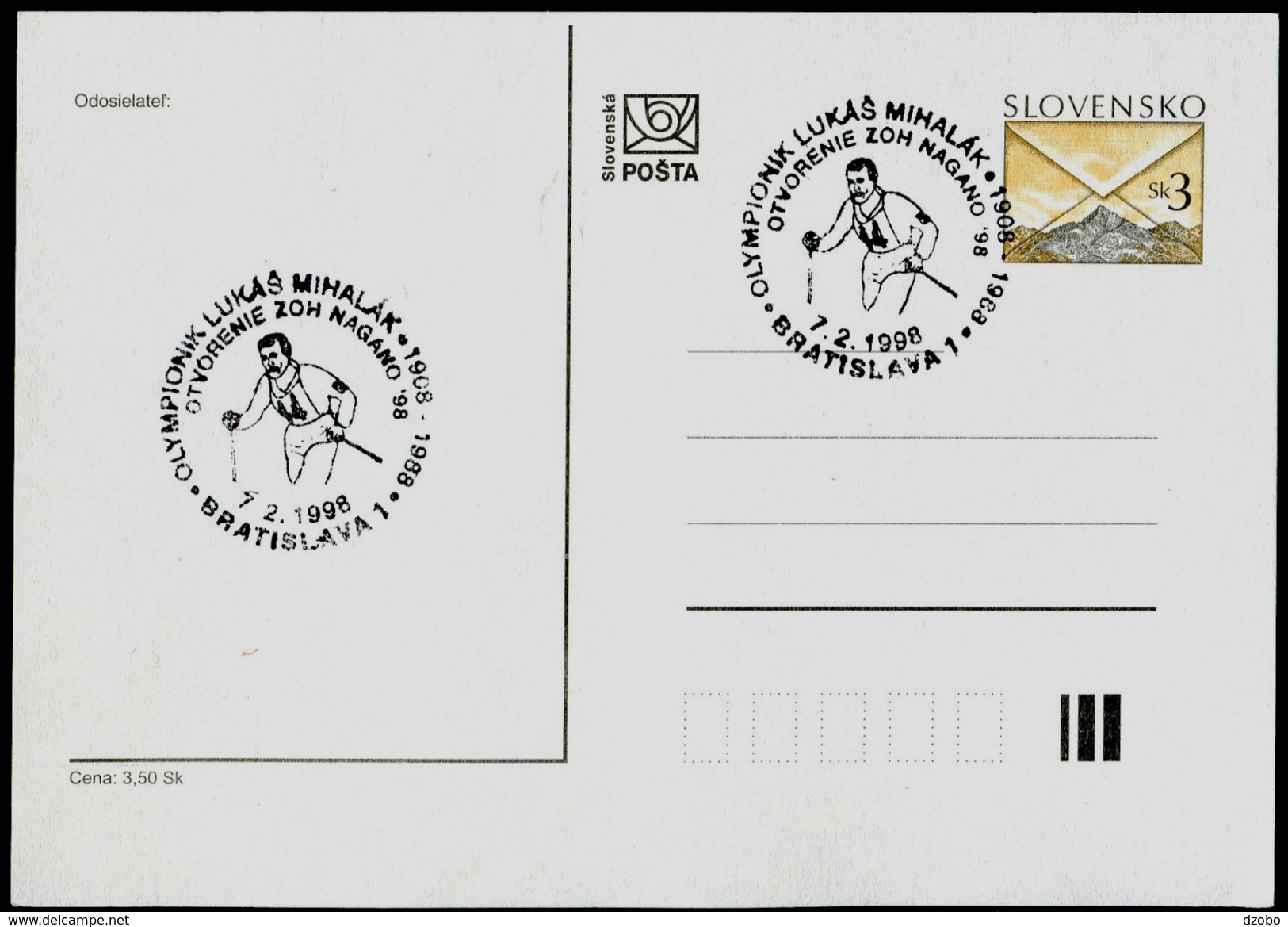 546-SLOVAKIA Prepaid Postal Card NAGANO Olympiade-Olympia Commemorative Stamp Ski 1998 - Invierno 1998: Nagano