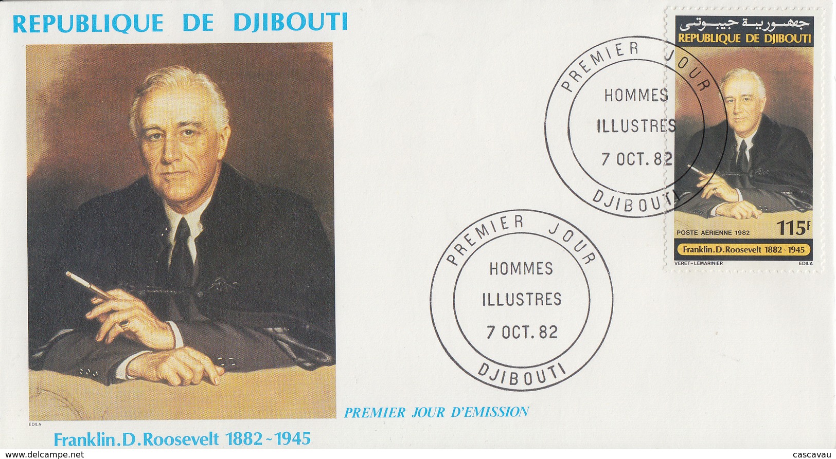 Enveloppe  FDC  1er  Jour    REPUBLIQUE   De   DJIBOUTI    Franklin  D. ROOSEVELT   1982 - Djibouti (1977-...)