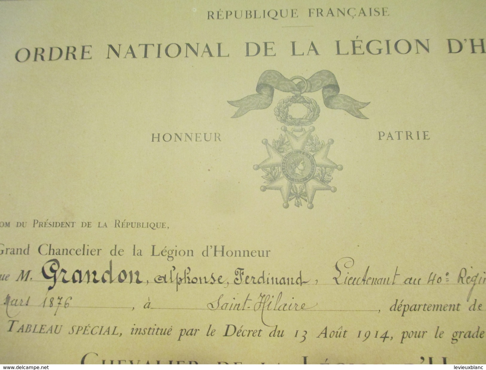 Ordre National De La Légion D'Honneur/République Française/ Chevalier/Alphonse GRANDON/Saint Hilaire/Indre/1930   DIP135 - Diplome Und Schulzeugnisse