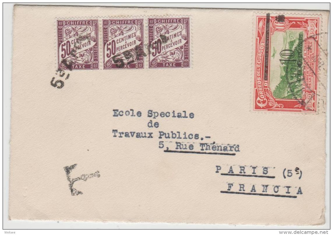 Ecu093 / ECUADOR -  Neuer Wertaufdruck 1933 In Paris Mit Nachporto (3-er Streufen) - Ecuador