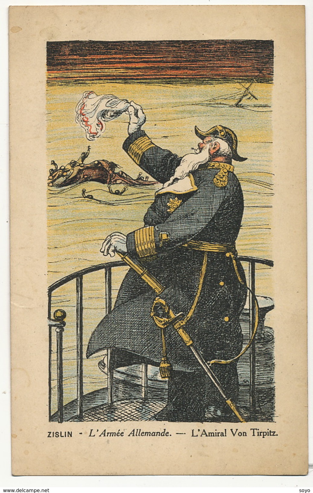 Amiral Von Tirpitz Born In Kustrin Poland Dead In Ebenhausen Caricature By Zislin Born In Mulhouse WWI Guerre 14 - Politische Und Militärische Männer