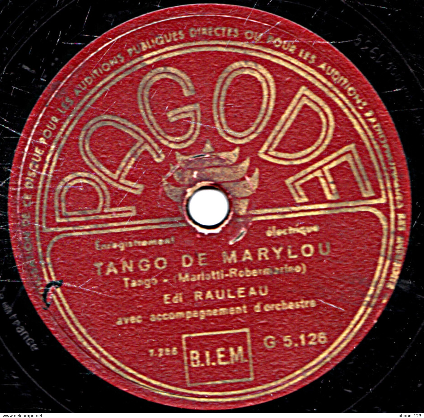 78 T. 25 Cm - état M - Edi RAULEAU - AVEC LES POMPIERS - TANGO DE MARYLOU - 78 T - Disques Pour Gramophone