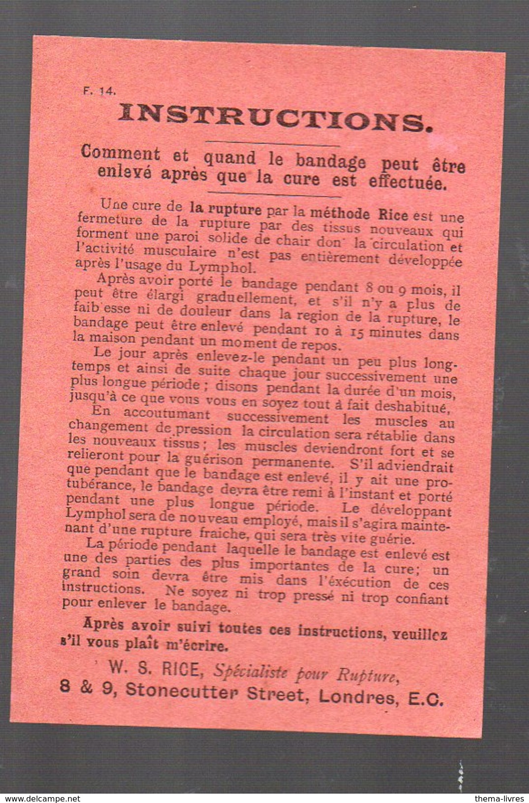 Carte W S RICE  Spécialiste Pour Rupture ( De Bandages)    (PPP4260) - Royaume-Uni