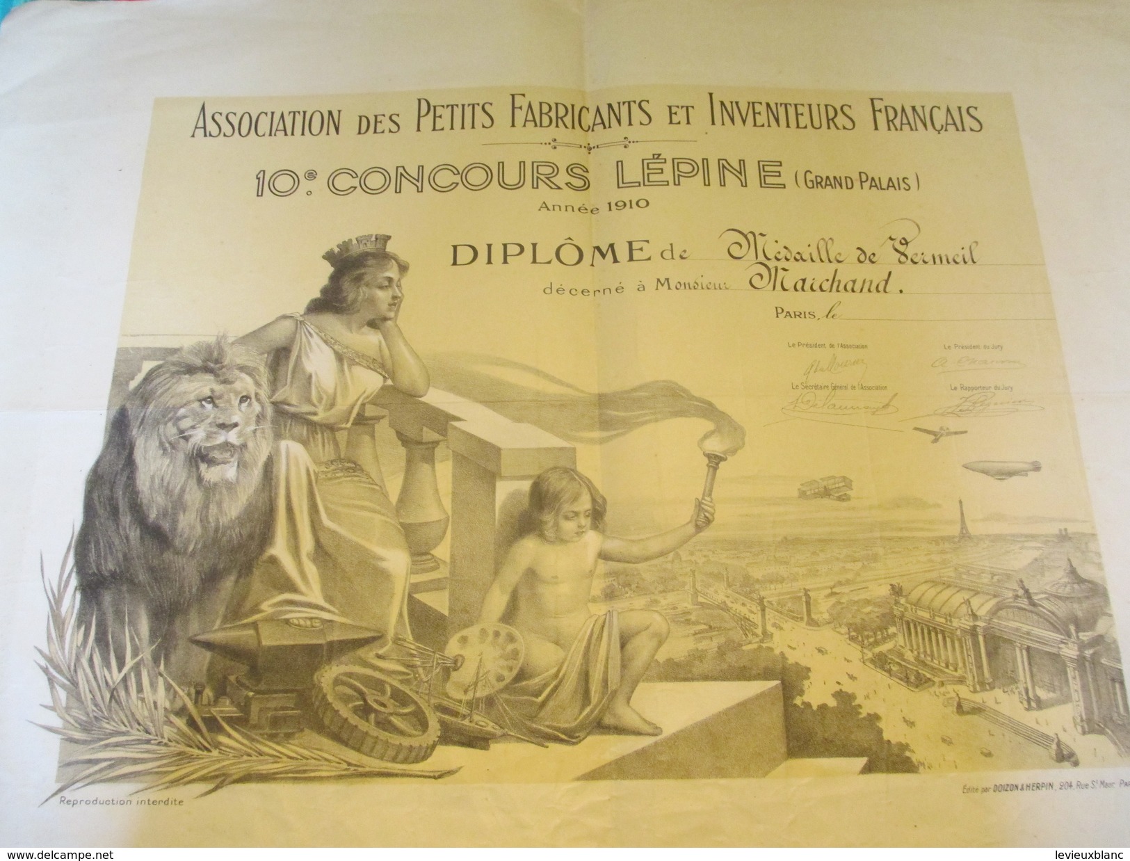 Diplôme Méd. Vermeil/10éme Concours Lépine/Assoc.pts Fabricants Et  Inventeurs Français/Grd Palais/MARCHAND/1900  DIP143 - Diploma & School Reports