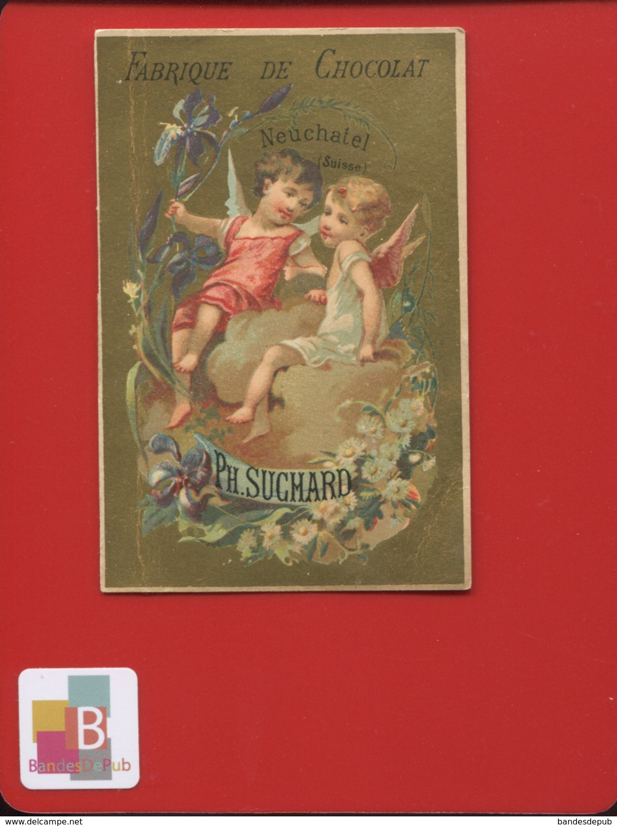 Chocolat Suchard Neuchâtel CHROMO Doré Imprimerie Morel Paris Angelot Fleurs Iris - Suchard