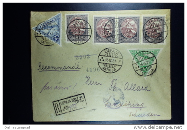 Letland / Latvia Registered Letter Liepaja To Linkoping Sweden 1921  Airmail Stamps. - Letland