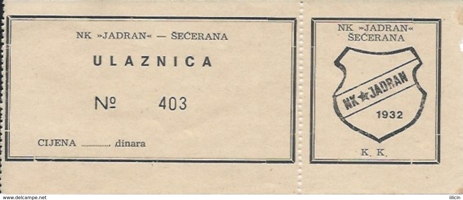 Sport Ticket UL000427 - Football (Soccer / Calcio) Jadran Secerana - Match Tickets