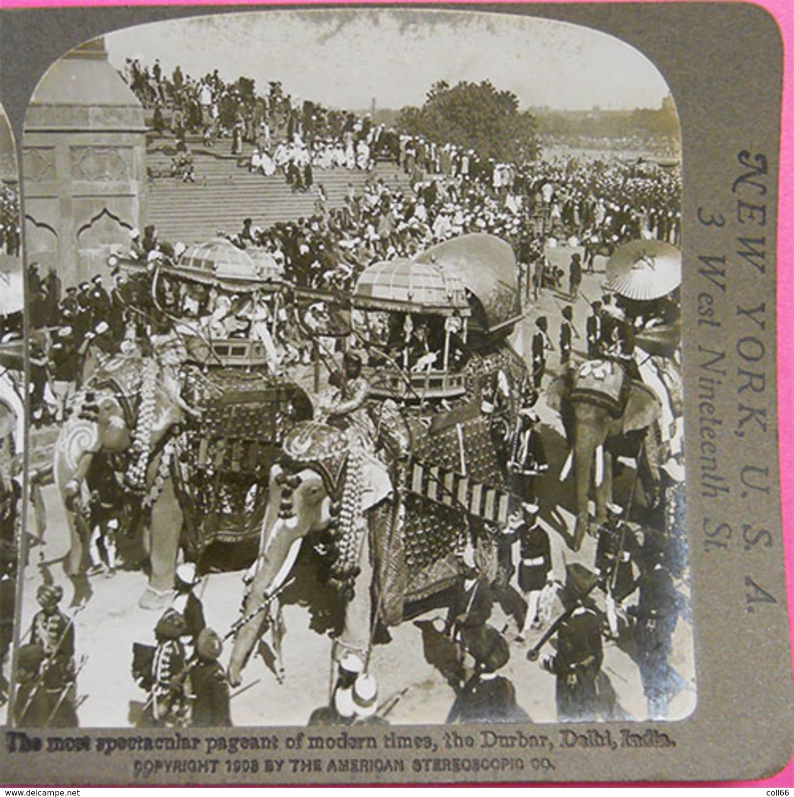 1908 Photo Stereo The Durbar Défilé éléphants Décorés Delhi India N°1422 éditeur Keystone View Company 17.8x9 Cms - Stereoscopic