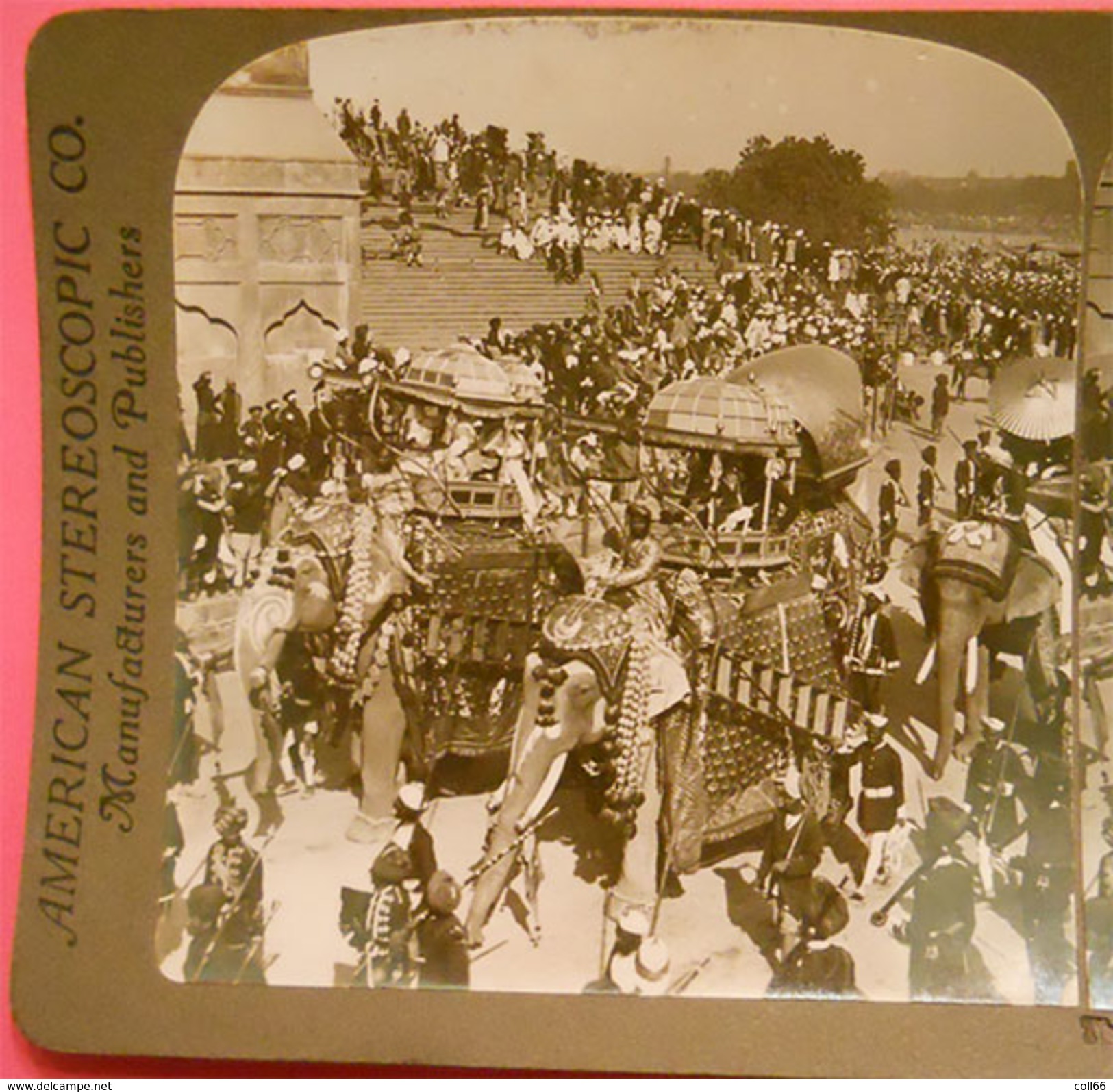 1908 Photo Stereo The Durbar Défilé éléphants Décorés Delhi India N°1422 éditeur Keystone View Company 17.8x9 Cms - Stereoscopic