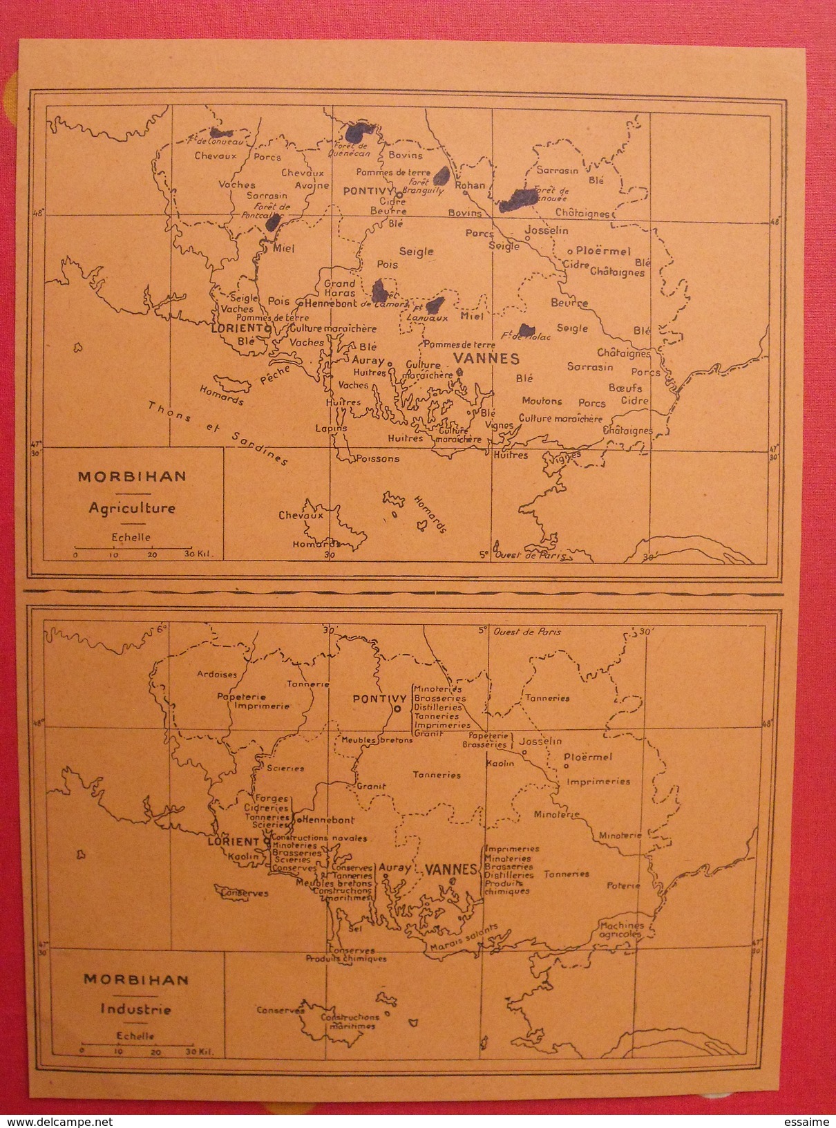 Géographie Du Département Du Morbihan. Corgne Pontivy. Bretagne. 1922. Lorient Goaziou - Bretagne