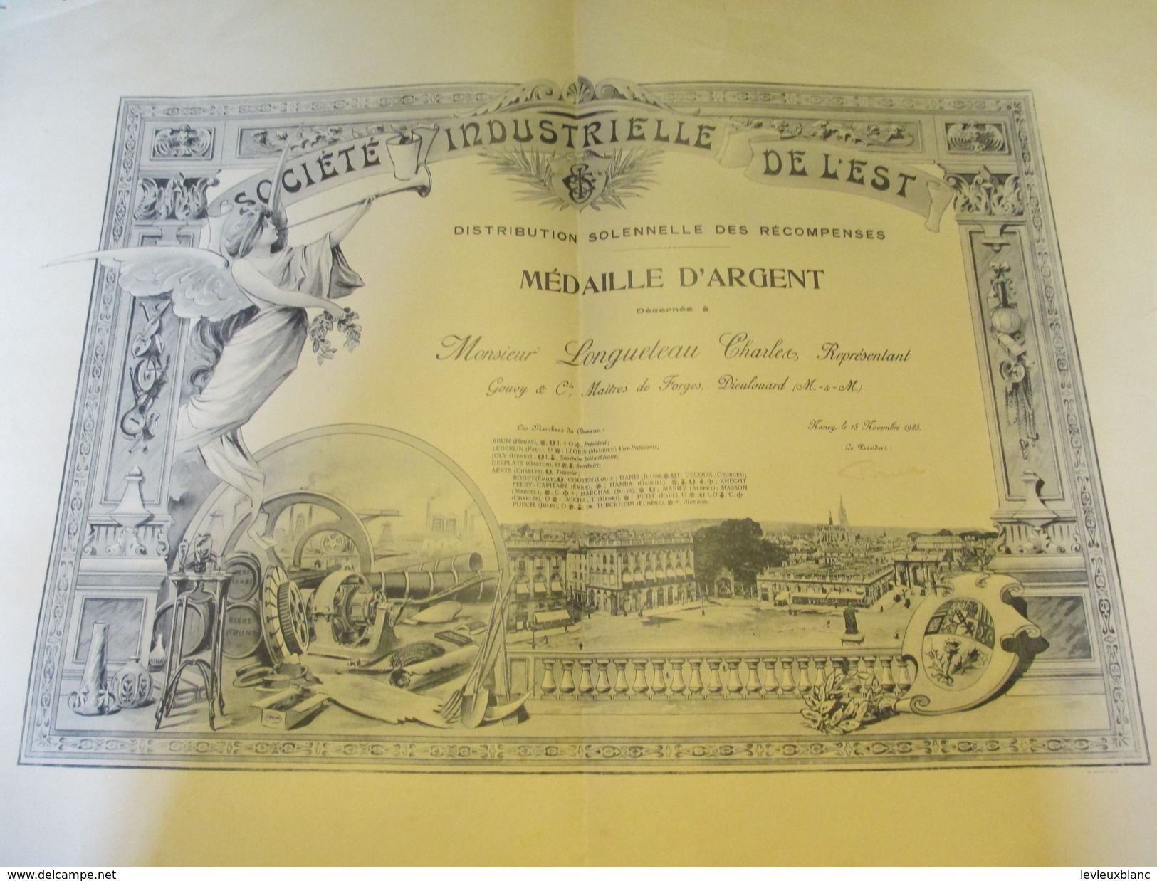 Diplôme Méd.d'Argent/Société Industr. De L'Est/Charles LONGUETEAU/Gouvy & Cie/Dieulouard/Meurthe& Moselle/1925  DIP145 - Diplome Und Schulzeugnisse