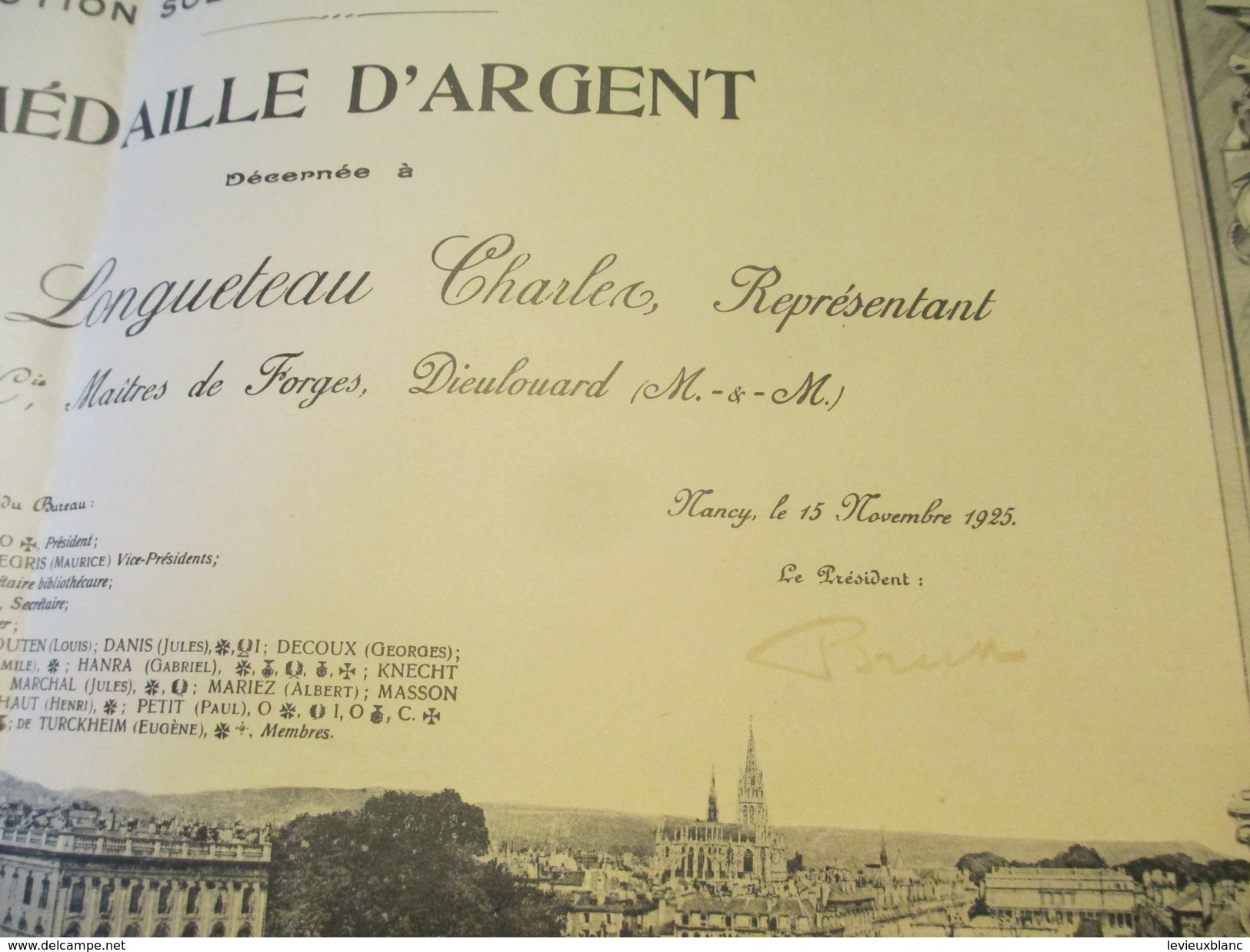 Diplôme Méd.d'Argent/Société Industr. De L'Est/Charles LONGUETEAU/Gouvy & Cie/Dieulouard/Meurthe& Moselle/1925  DIP145 - Diploma & School Reports