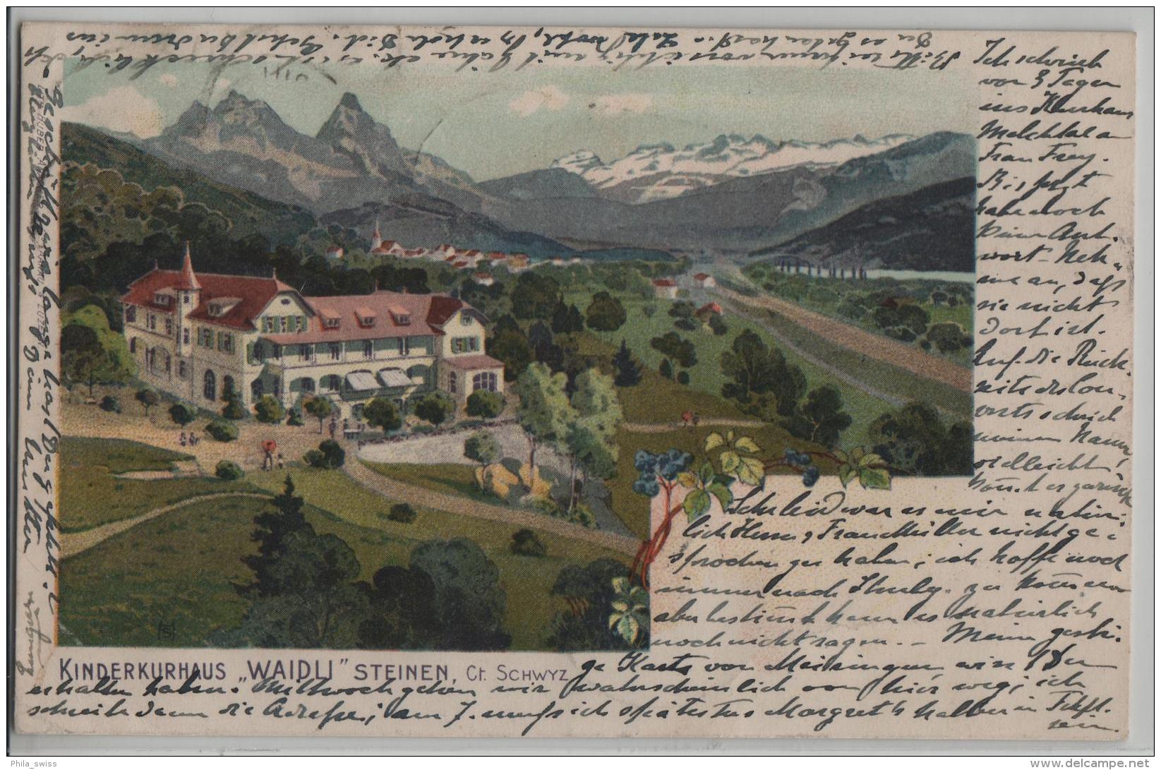 Kinderkurhaus Waidli Steinen Ct. Schwyz - Stempel: Lungern - Litho Huber & Anacker - Steinen