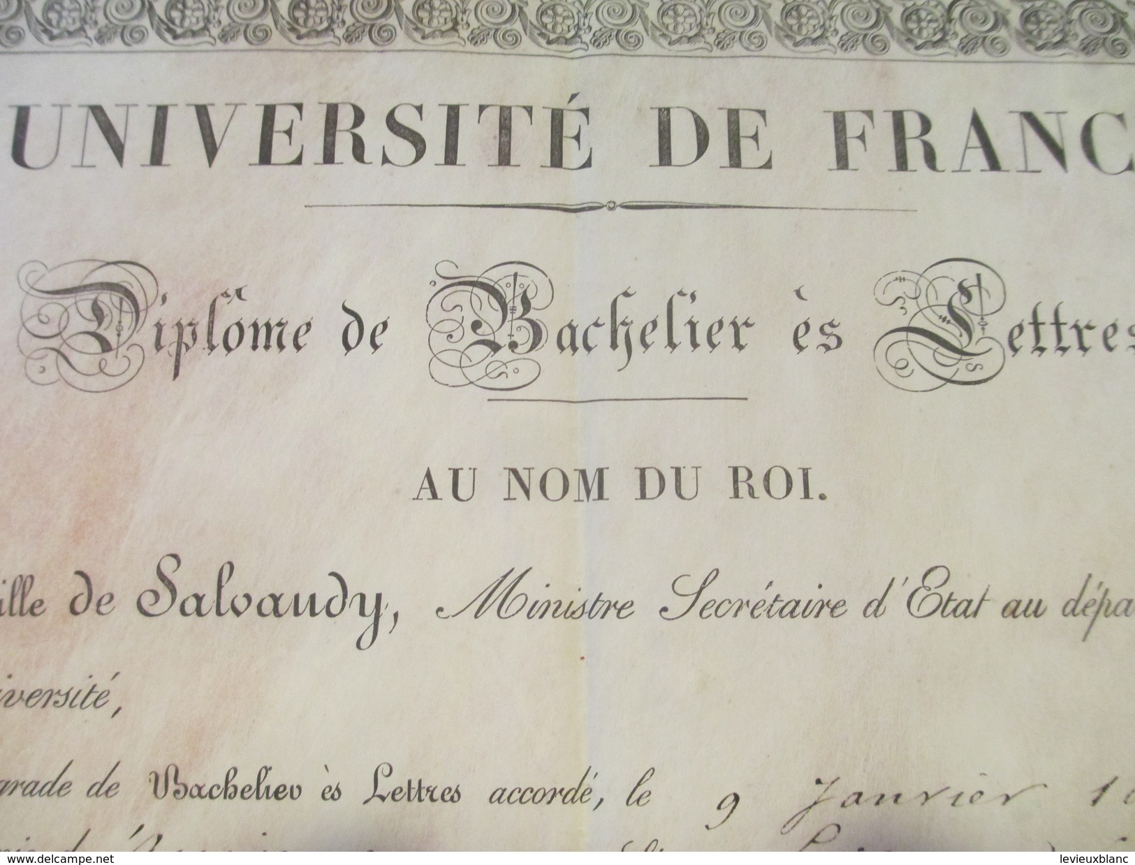 Diplôme Parchemin/Univers. De France/Bachelier Es Lettres/Recteur/ Académie D'Amiens/LEJEUNE/Louis-Philippe/1845  DIP146 - Diplome Und Schulzeugnisse