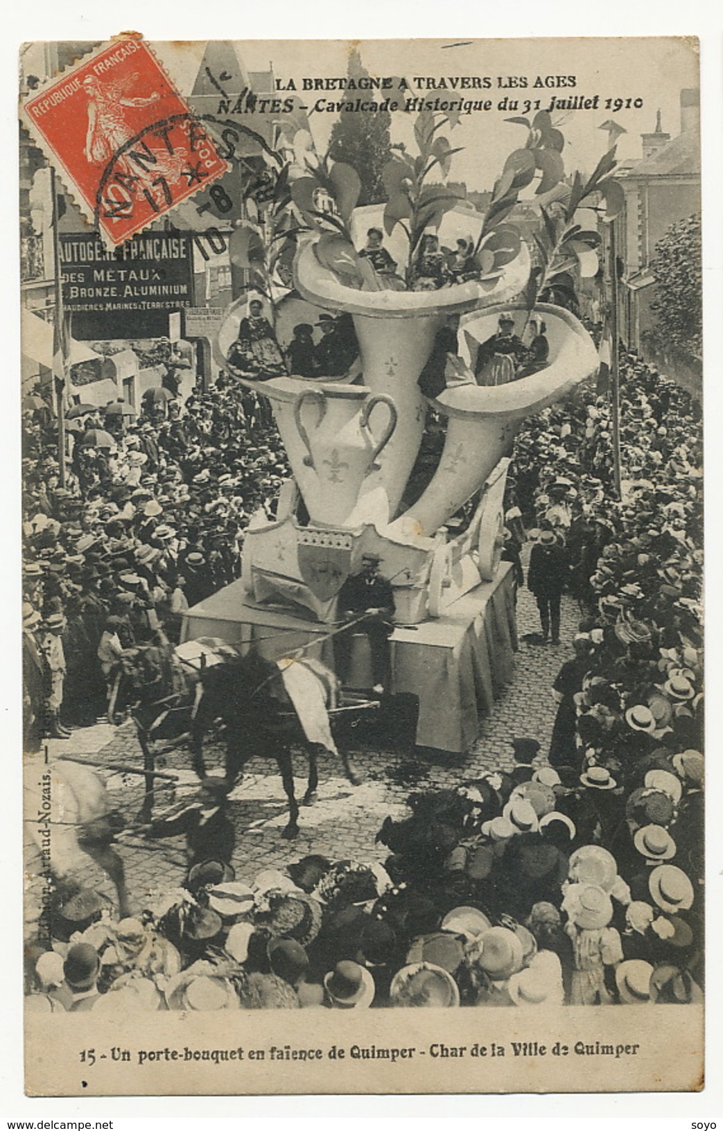 Cavalcade De Nantes 31/07/1910  Porte Bouquet Faience De Quimper Pub Autogene Bronze Aluminium - Manifestazioni