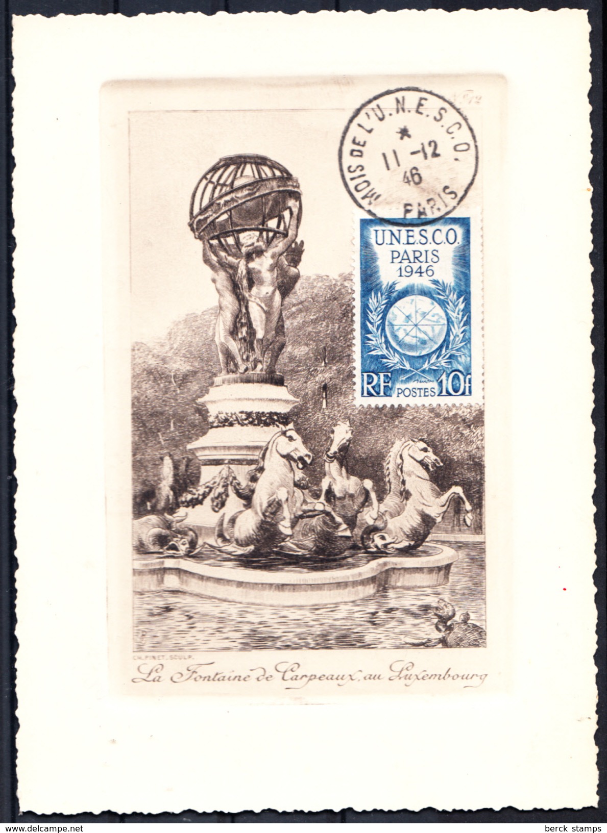 FRANCE - N° 771 - CONFERENCE GENERALE DE L'U.N.E.S.C.O. - Chevaux Marins - CARTE GRAVEE DU 11.12.1946 - LUXE - Pferde