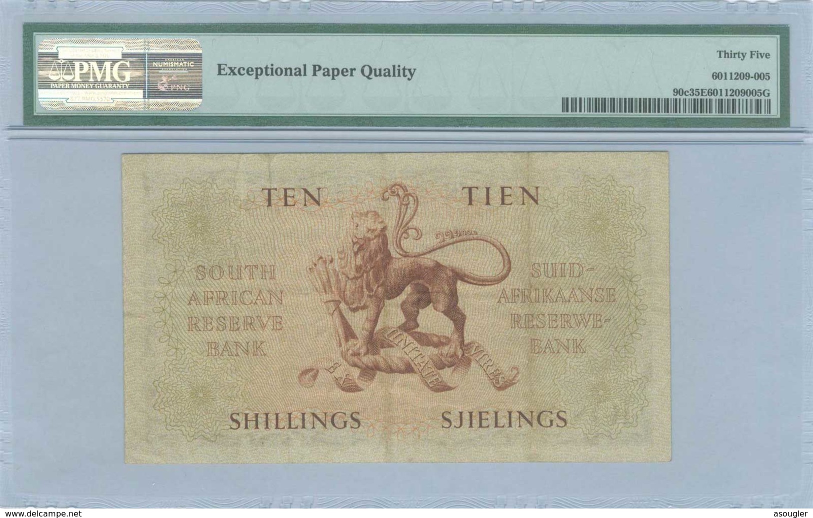 SOUTH AFRICA 10 Shillings (18.9.1957) PMG 35 EPQ "free Shipping Via Registered Air Mail" - South Africa