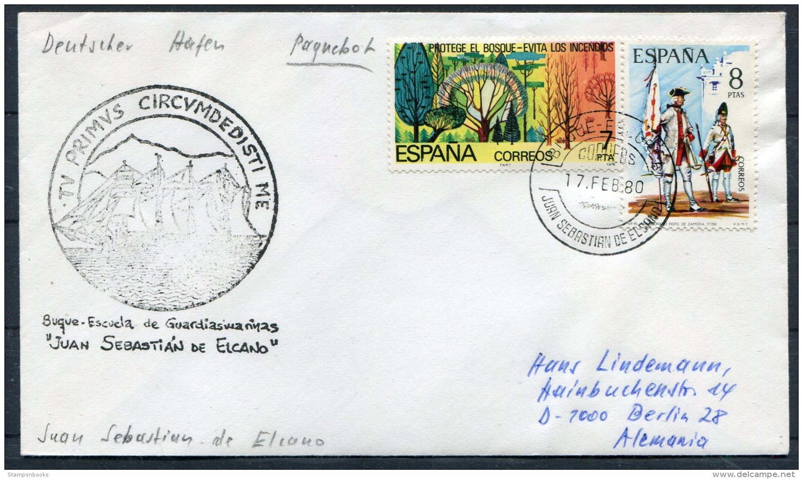 1980 Spain 'Juan Sebastian De Elcano' Buque Escuela Exploration Ship Cover - Cartas & Documentos