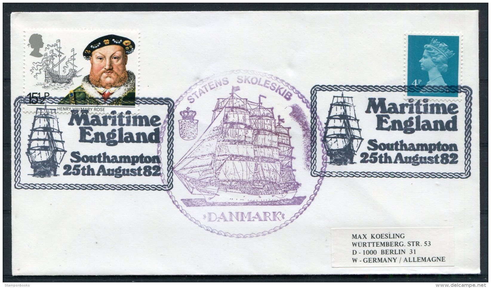 1982 GB Maritme England Southampton. Denmark STATENS SKOLESKIB Ship Cover - Covers & Documents