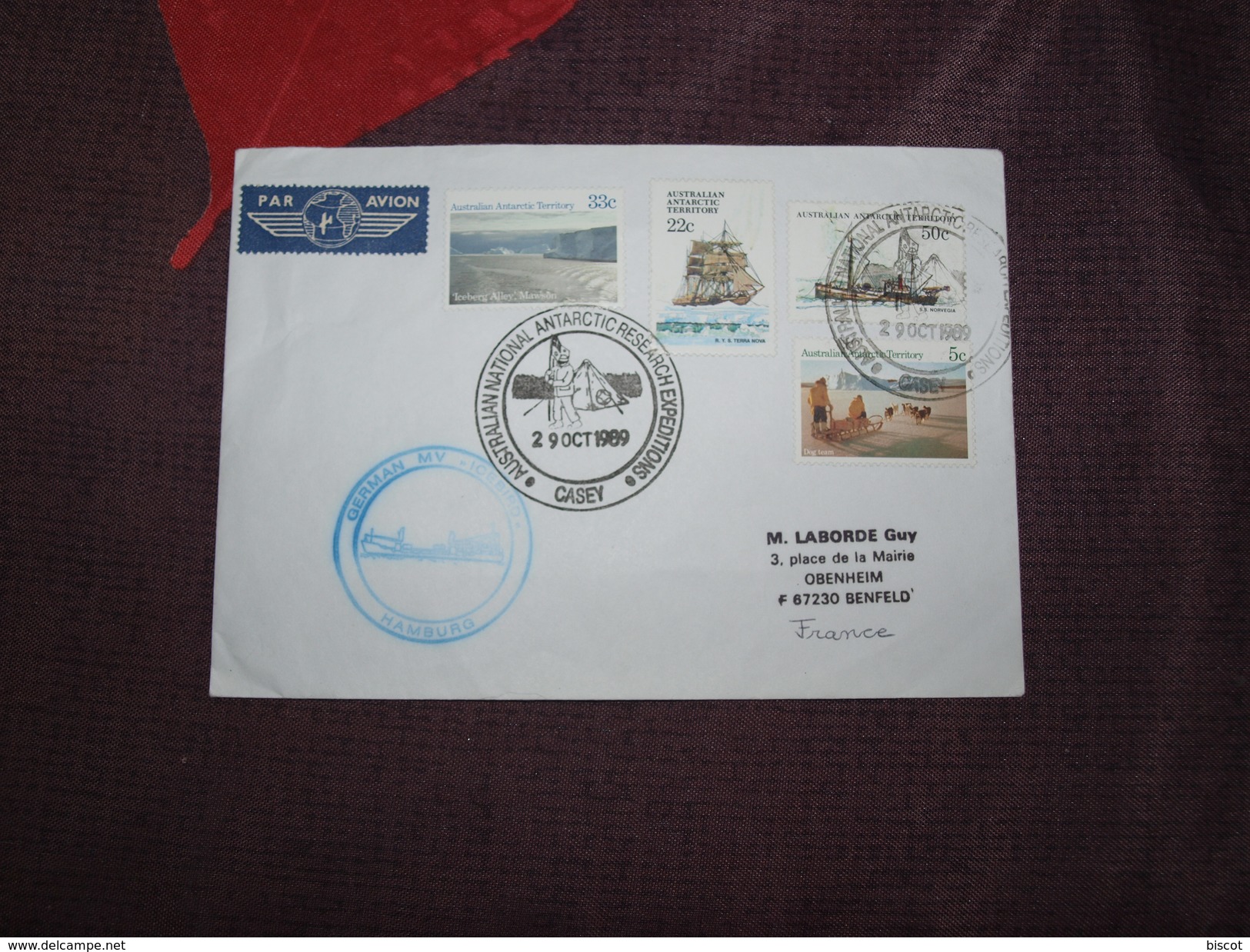 Casey 29 Octobr 1989 Cachet Navire Allemand MV Icebird - Lettres & Documents