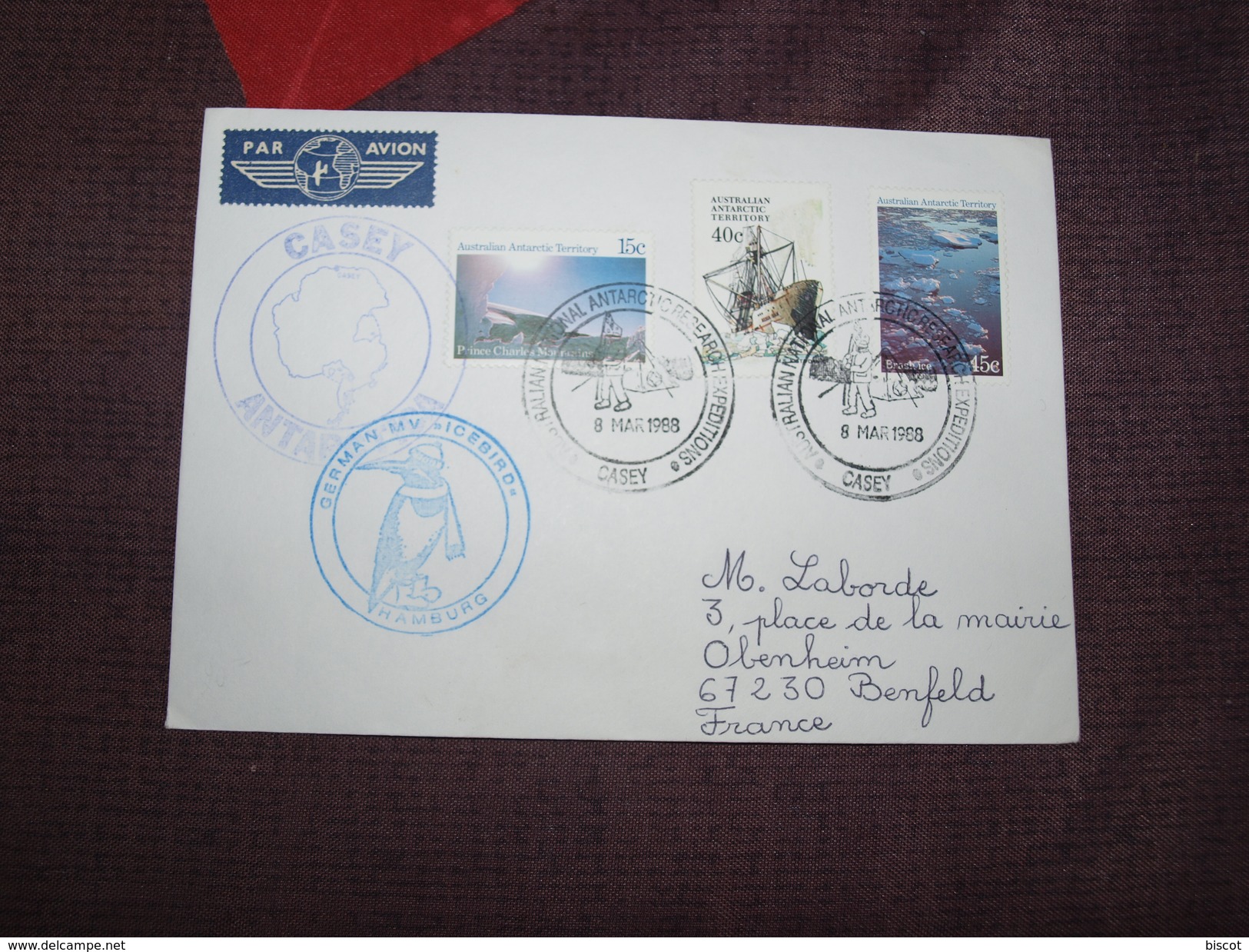 Casey 8 Mars 1988 Cachet Navire Allemand MV Icebird - Lettres & Documents