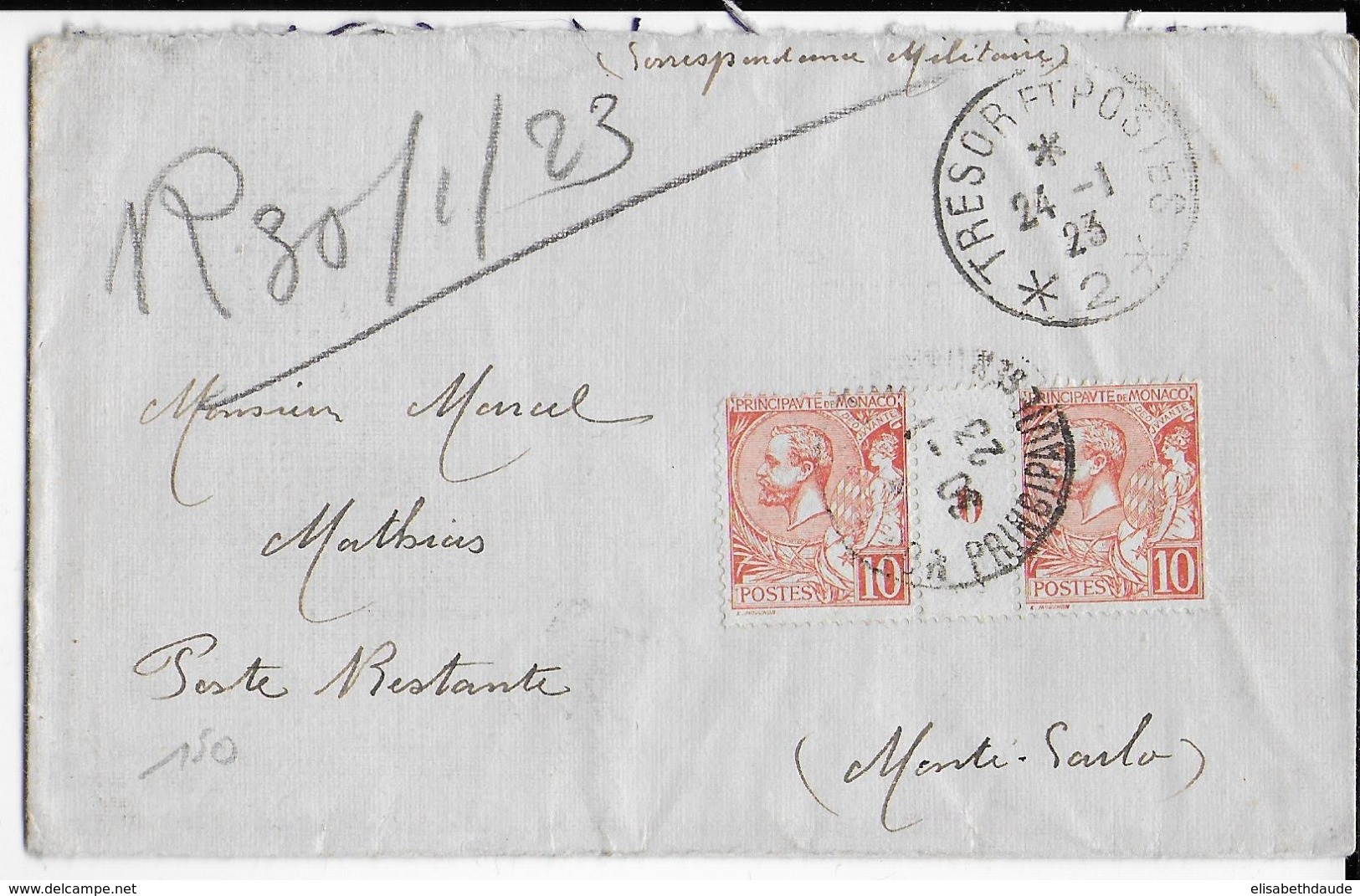 MONACO - 1923 - LETTRE FM Du SP 2 (ALLEMAGNE : DORTMUND)=>MONTE-CARLO POSTE RESTANTE => RARE TAXE TIMBRE-POSTE MILLESIME - Poststempel