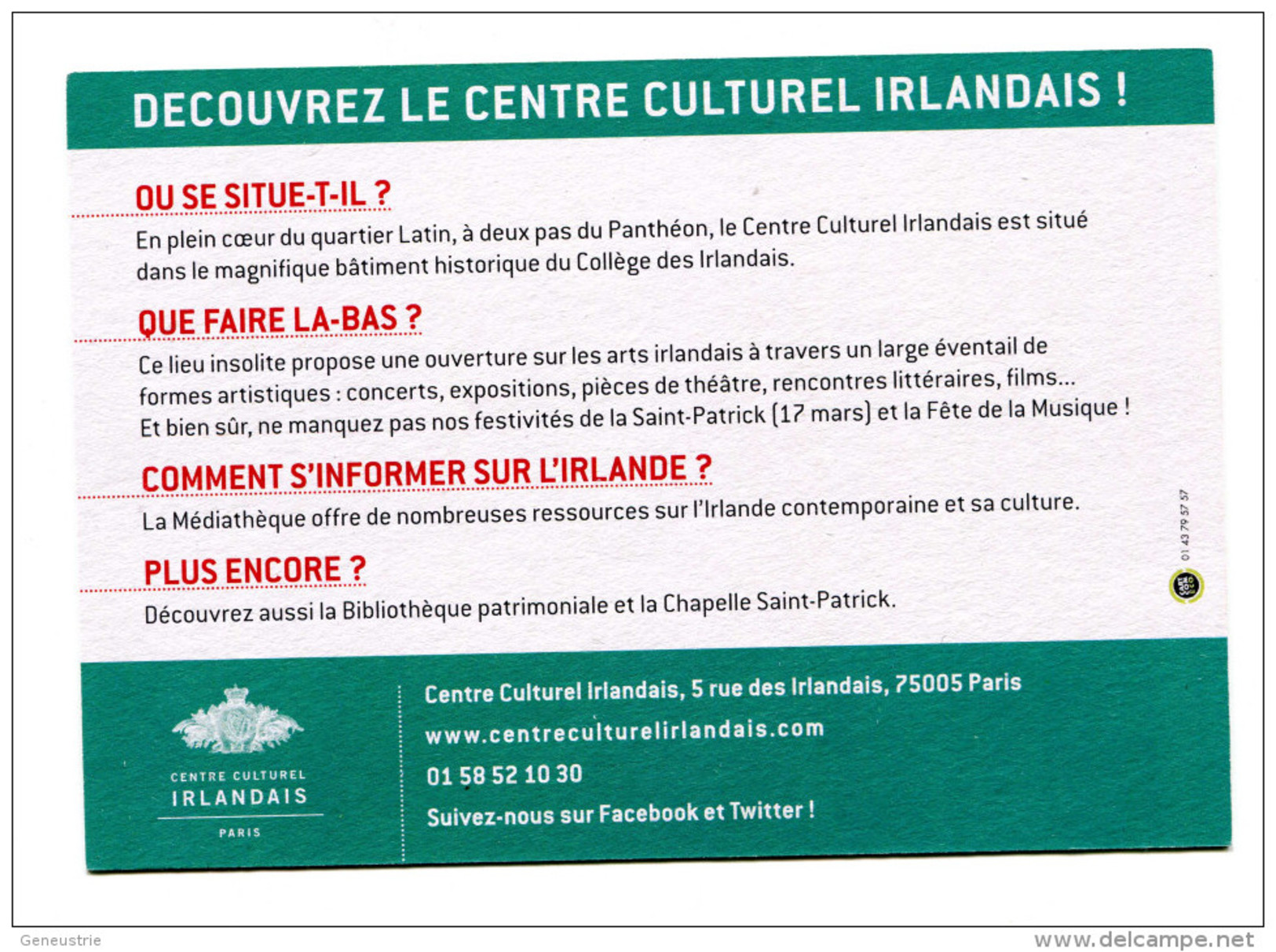 CPM Non Postable "Centre Culturel Irlandais - Festivité De La Saint Patrick" Irlande - Paris - Saint-Patrick