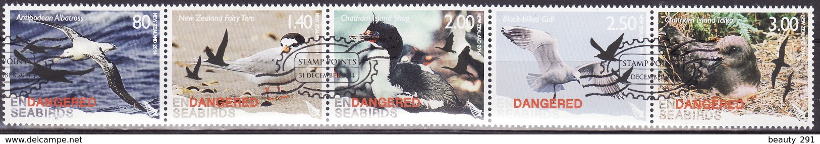 New Zeeland 2014 Endangered Seabirds Birds Strip Of 5 Stamps Used Cancelled - Oblitérés