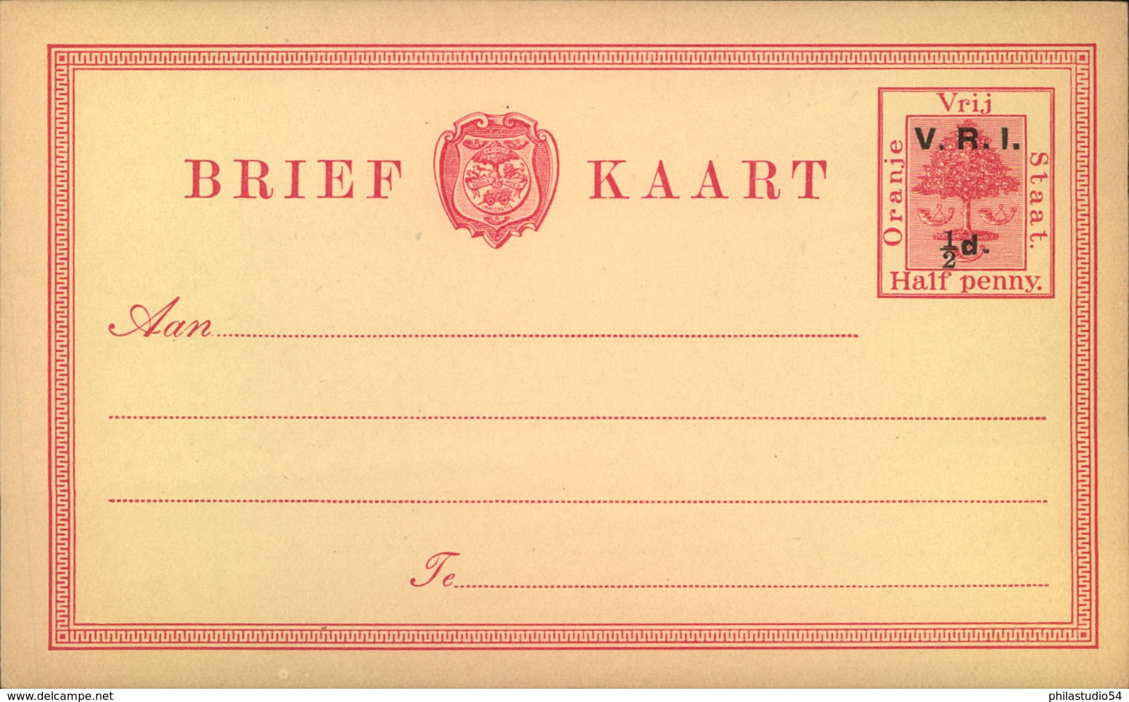 Half Penny Postal Stationery Card, Imprinted "V.R.I., Unused - Estado Libre De Orange (1868-1909)