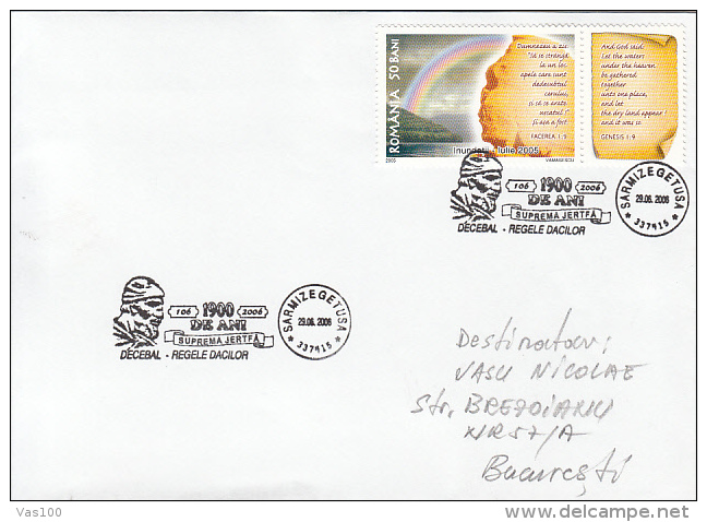 DECEBALUS DACIAN KING SPECIAL POSTMARK, FLOODS, SPHINX, STAMPS ON COVER, 2006, ROMANIA - Covers & Documents